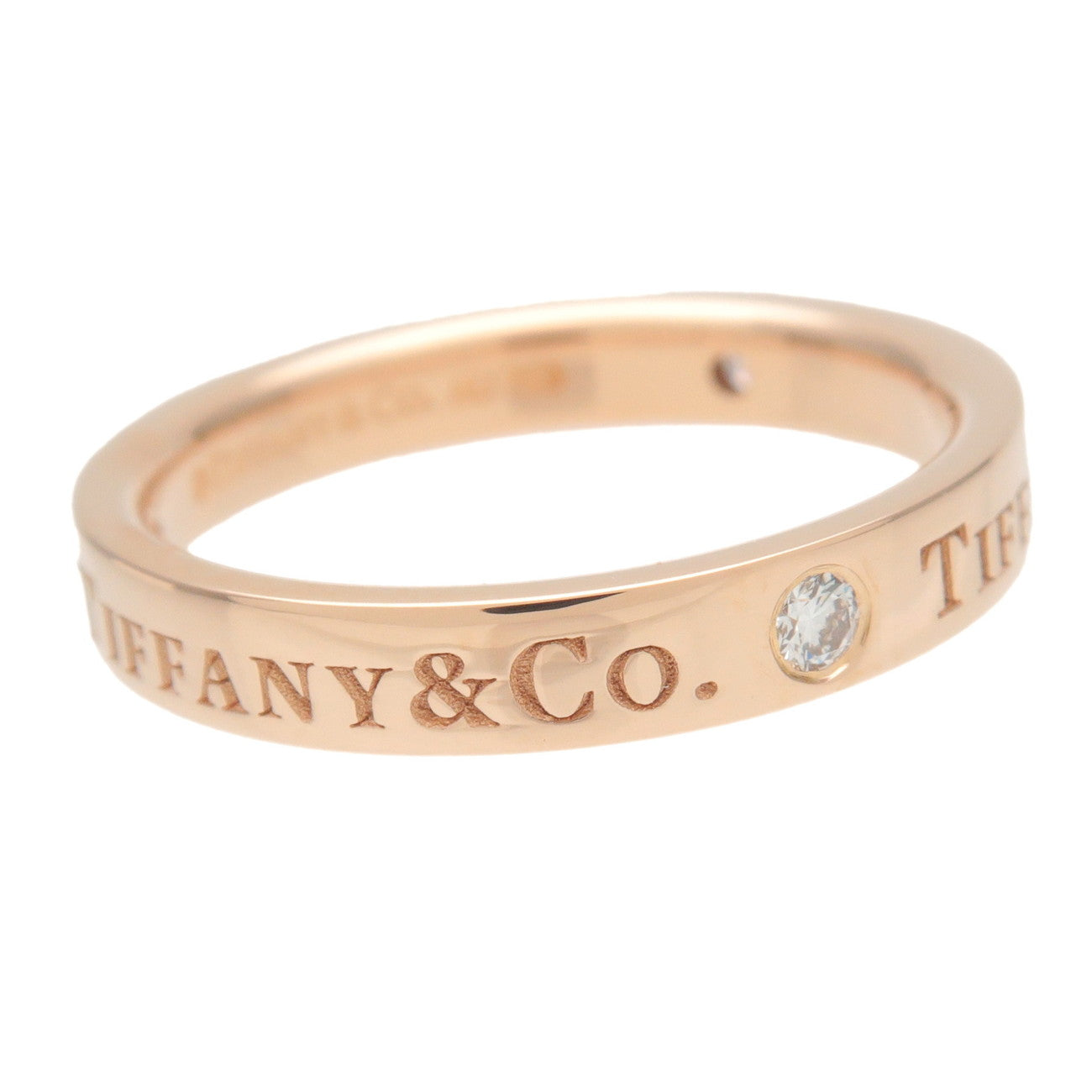 Tiffany & Co Flat Band Ring 3P Diamond K18PG Rose Gold US5 EU49 Used