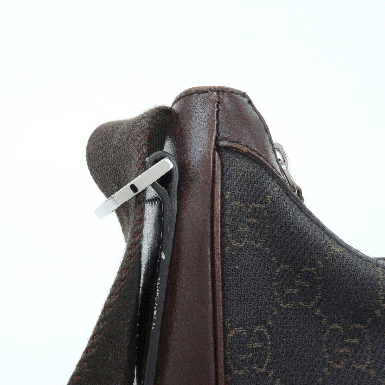GUCCI GG Denim Leather Shoulder Crossbody Bag Dark Brown 101682