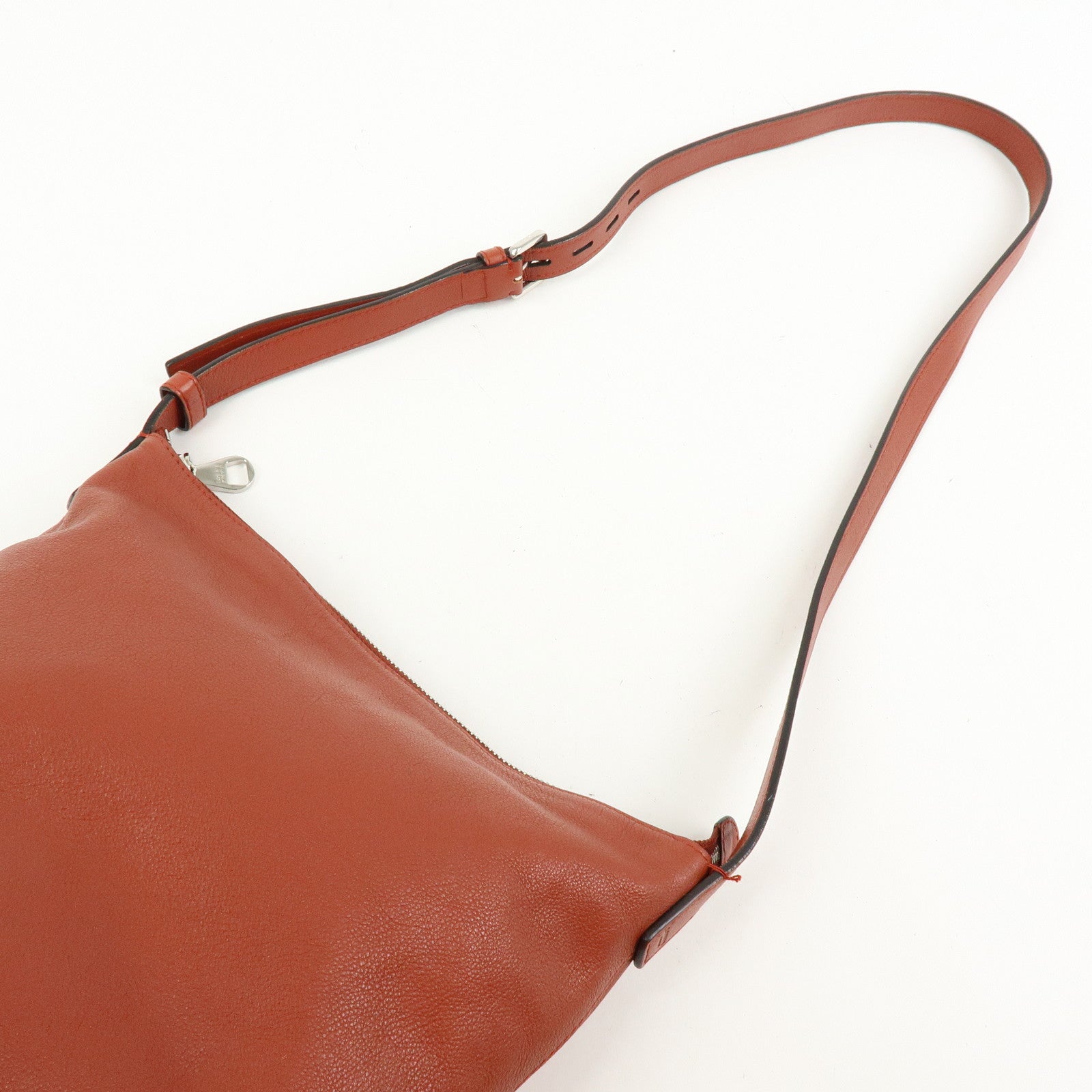 LOEWE Anagram Calf Leather Shoulder Bag Red Brown