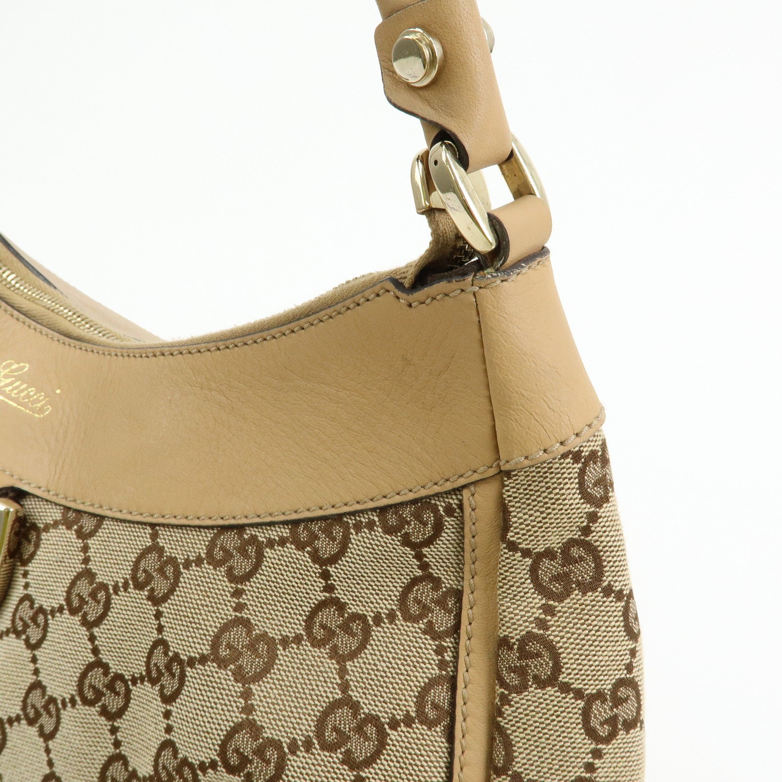 GUCCI Abbey GG Canvas Leather Shoulder Bag Hand Bag Brown 189833