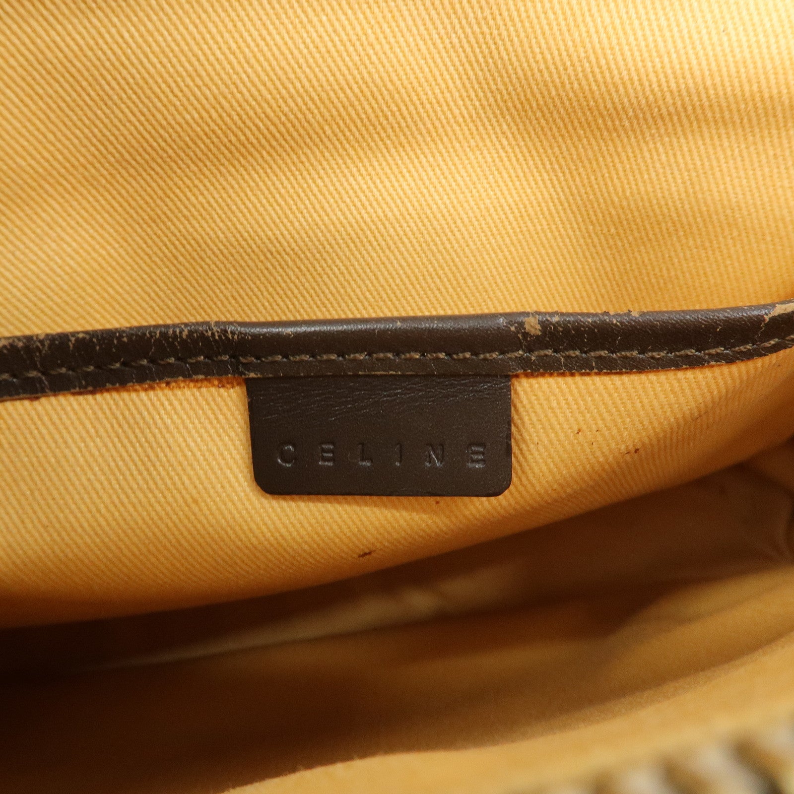 CELINE C Macadam Canvas Leather Hand Bag Brown Beige