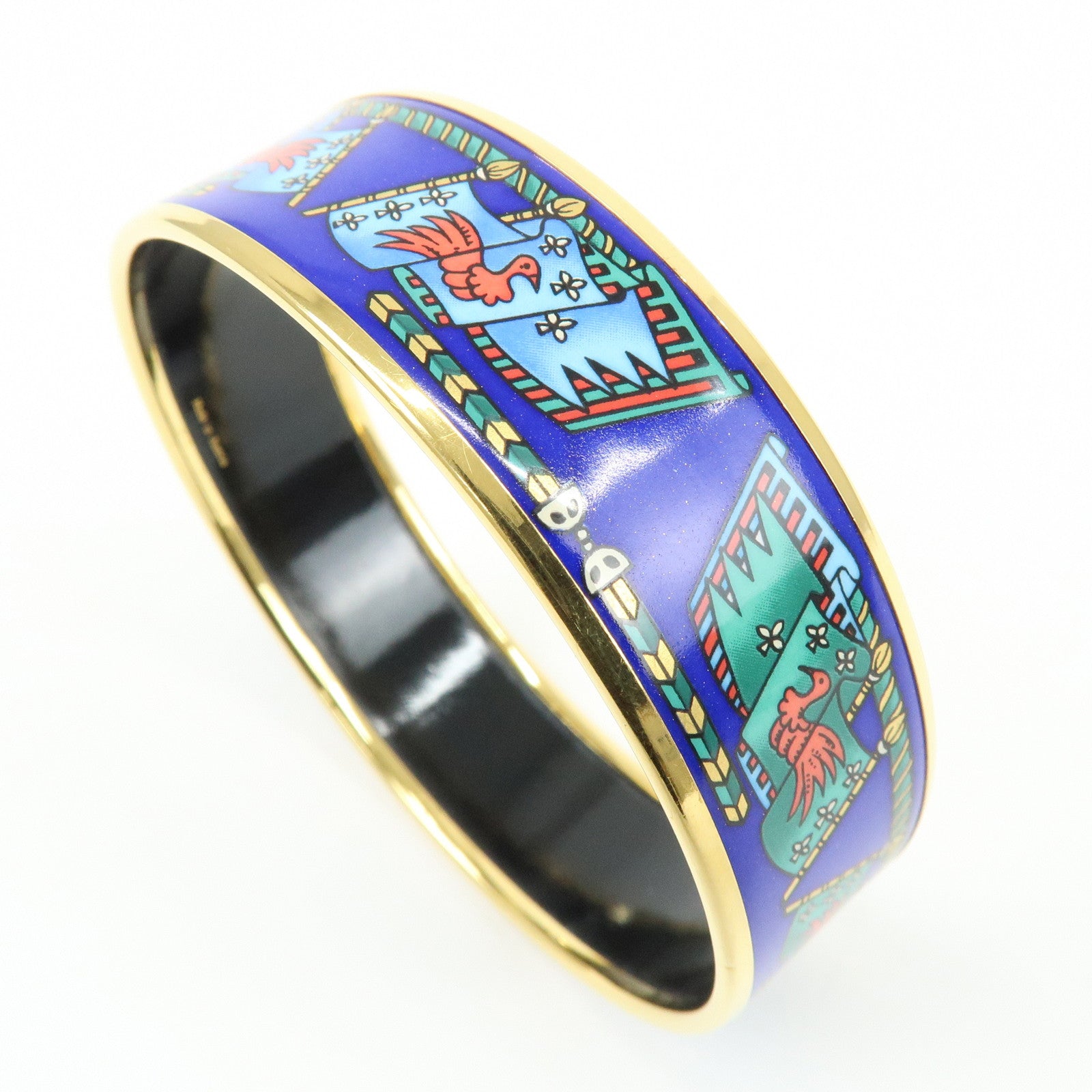 HERMES Email GM Gold Plated Bangle Bracelet Blue Multicolor