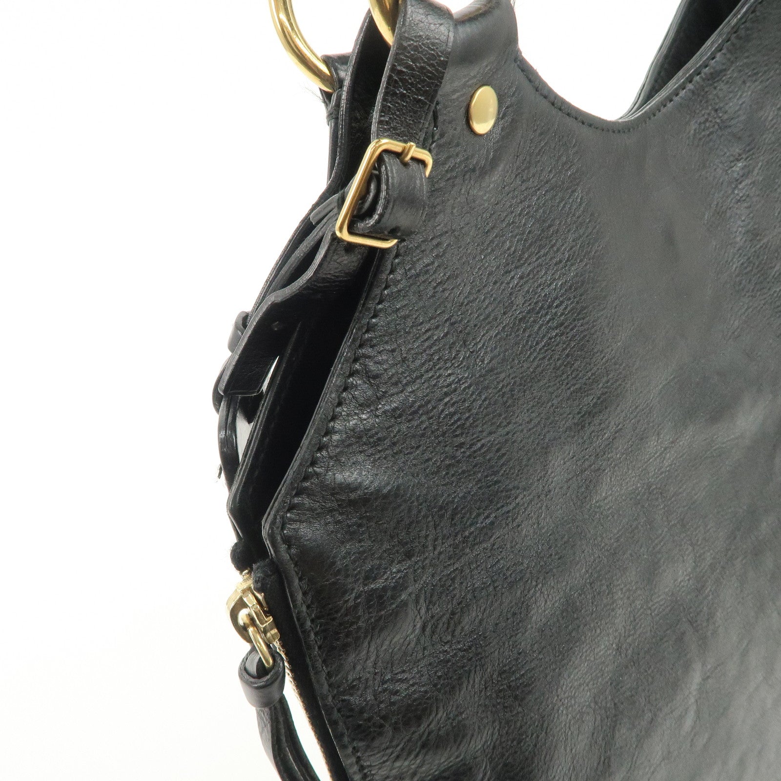 SAINT LAURENT Metropolis Rive Gauche Leather Tote Bag Black 177739