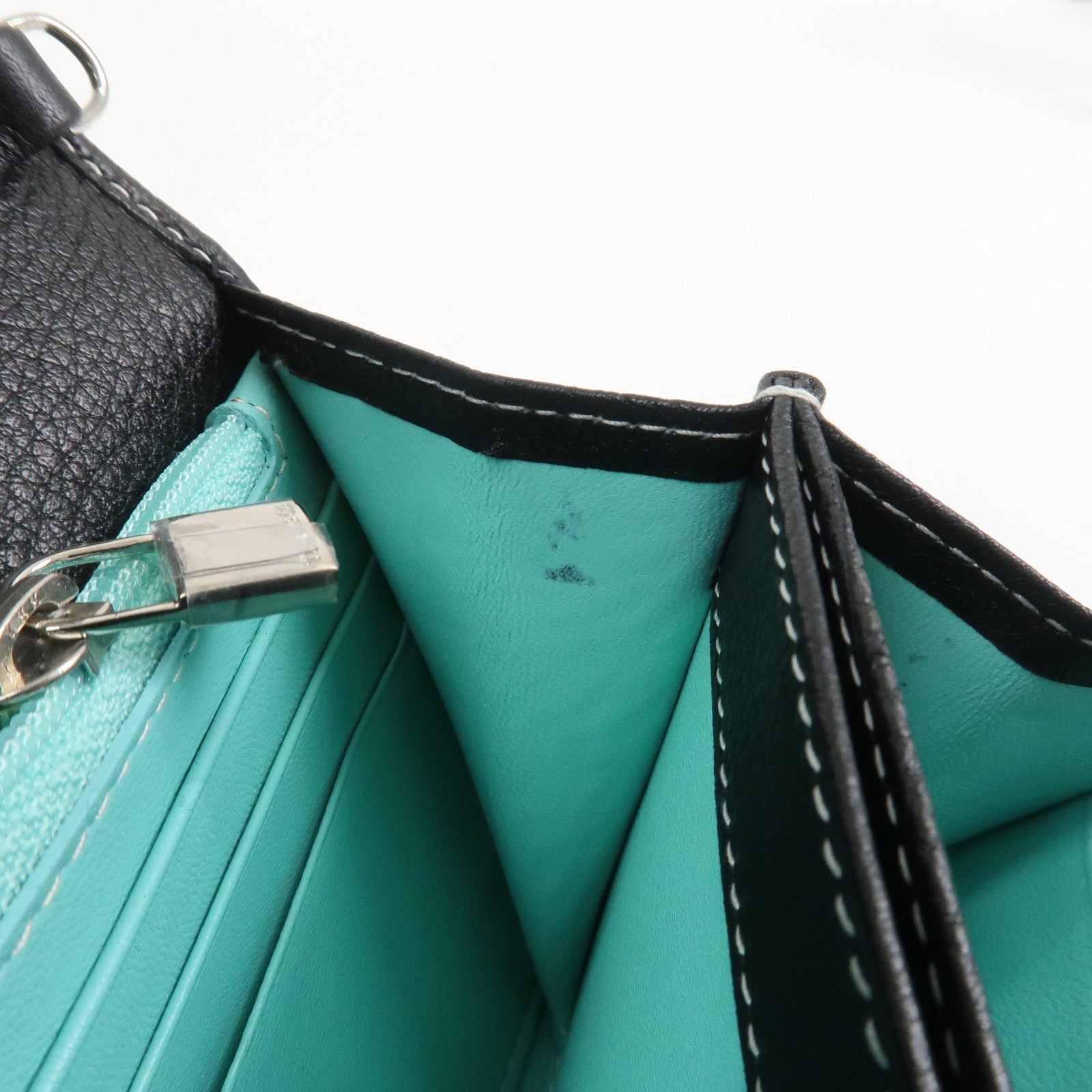 Tiffany & Co Leather Chain Long Wallet Shoulder Bag Black