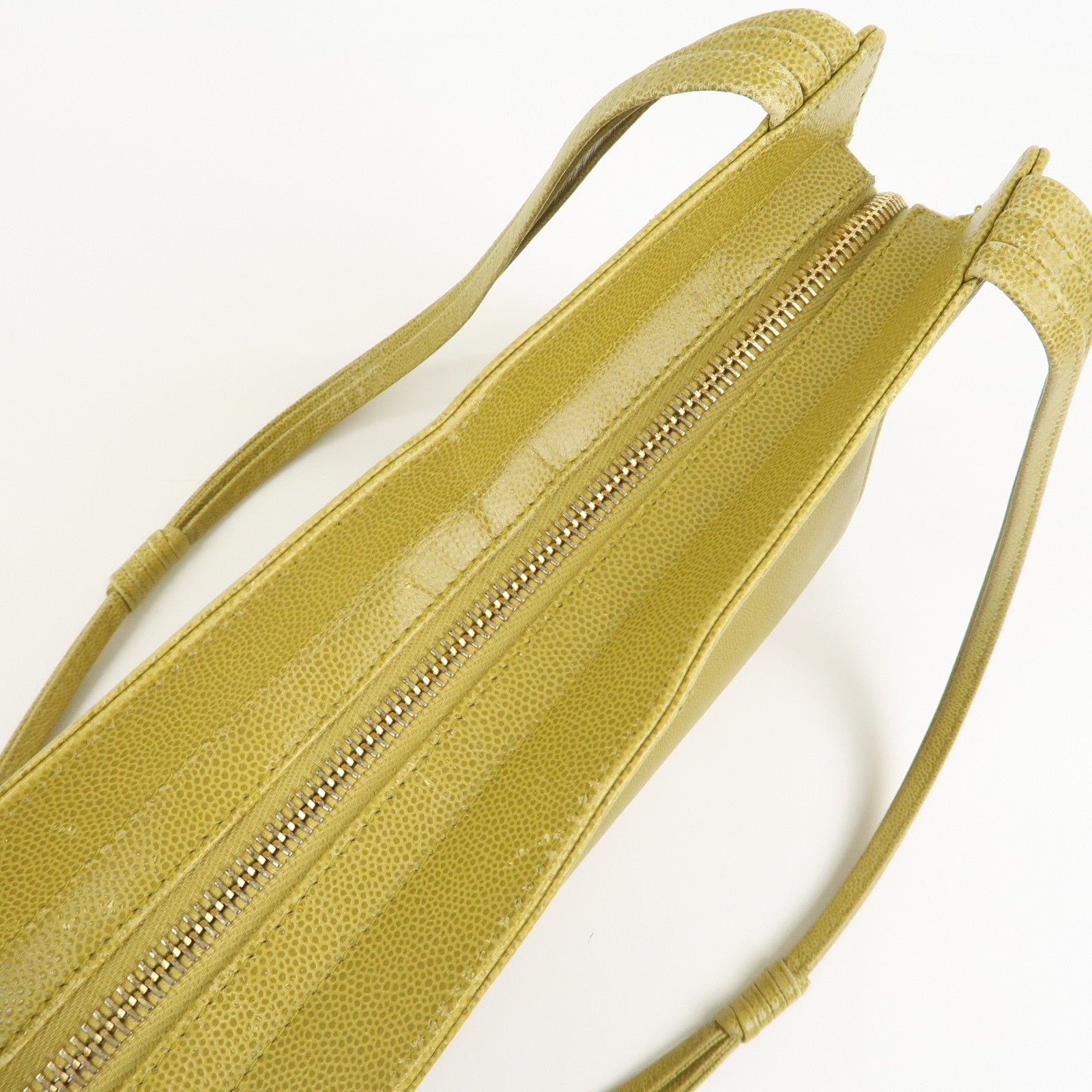 CHANEL COCO Mark Caviaskin Leather Tote Bag Hand Bag Yellow