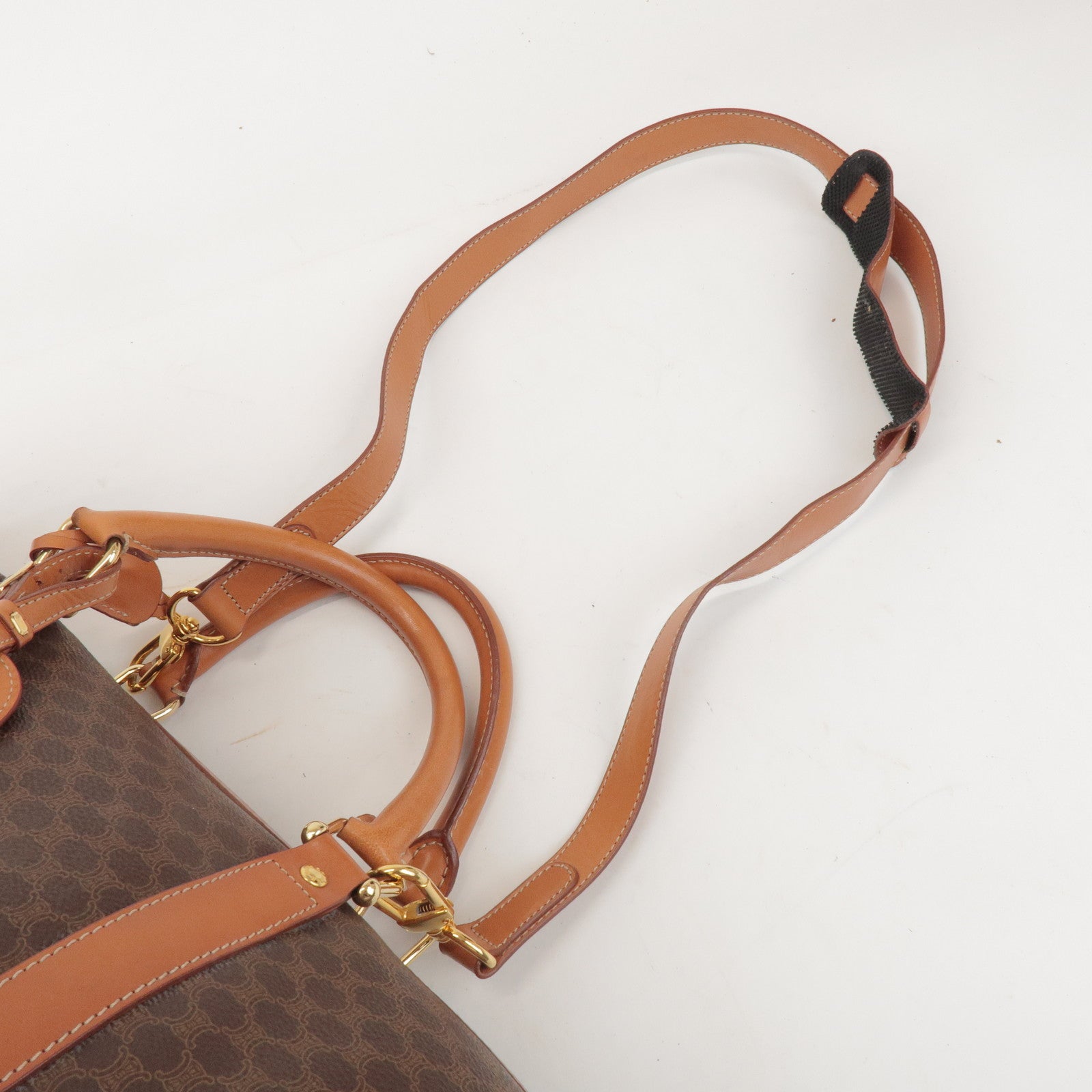 CELINE Macadam PVC Leather 2Way Boston Bag Hand Shoulder Bag Brown