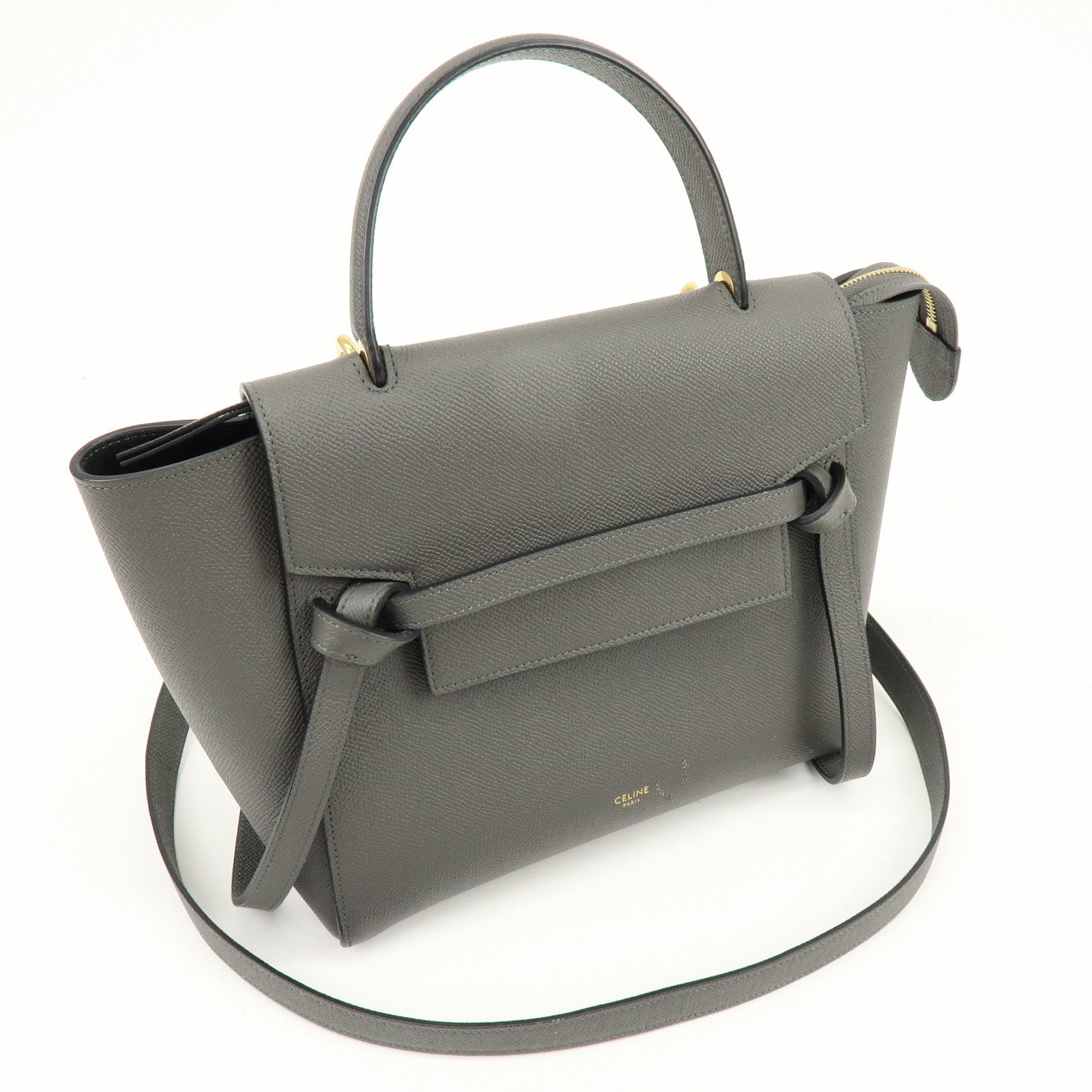 CELINE Belt Bag Leather 2Way Bag Shoulder Bag Hand Bag Gray