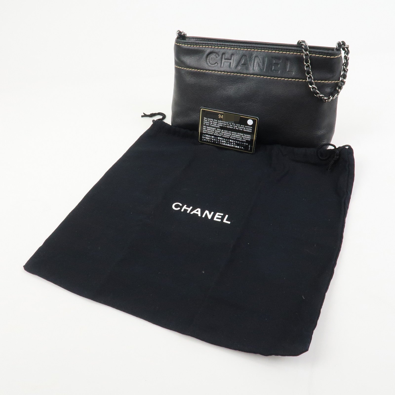 CHANEL Lambskin Chain Shoulder Bag Hand Bag Black Silver