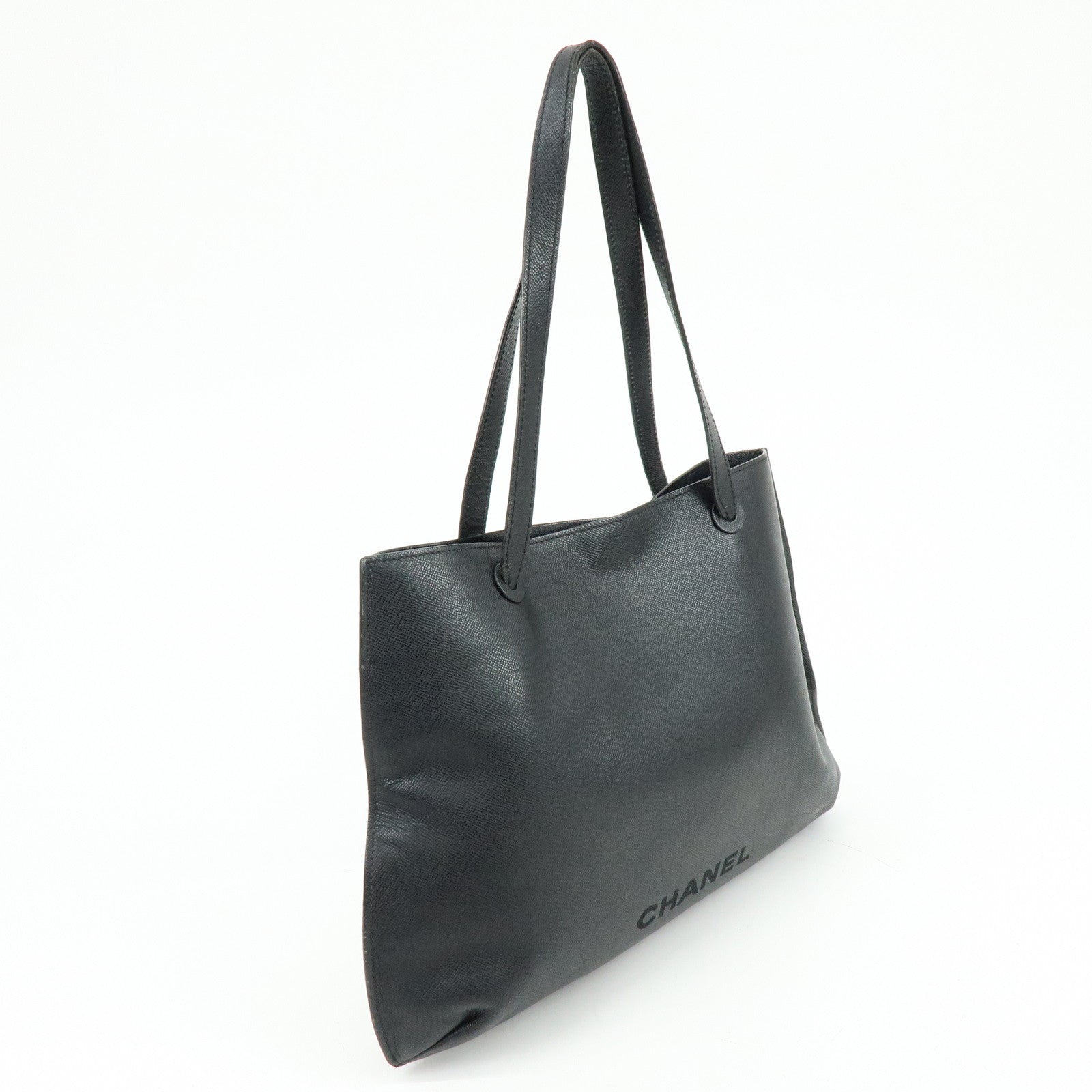 CHANEL Calf Skin Tote Bag Shoulder Bag Black