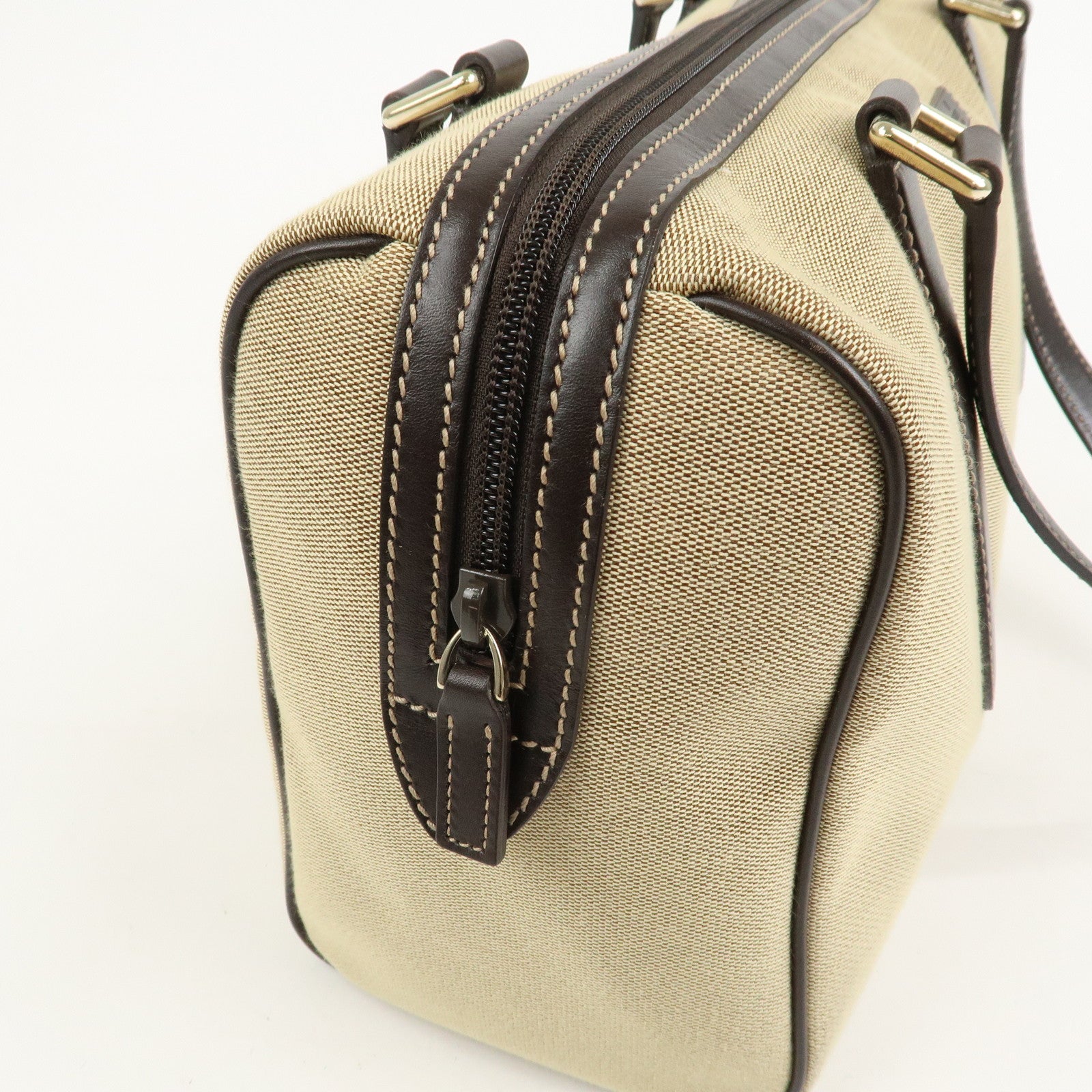 GUCCI Canvas Leather Boston Bag Hand Bag Beige Brown 257288