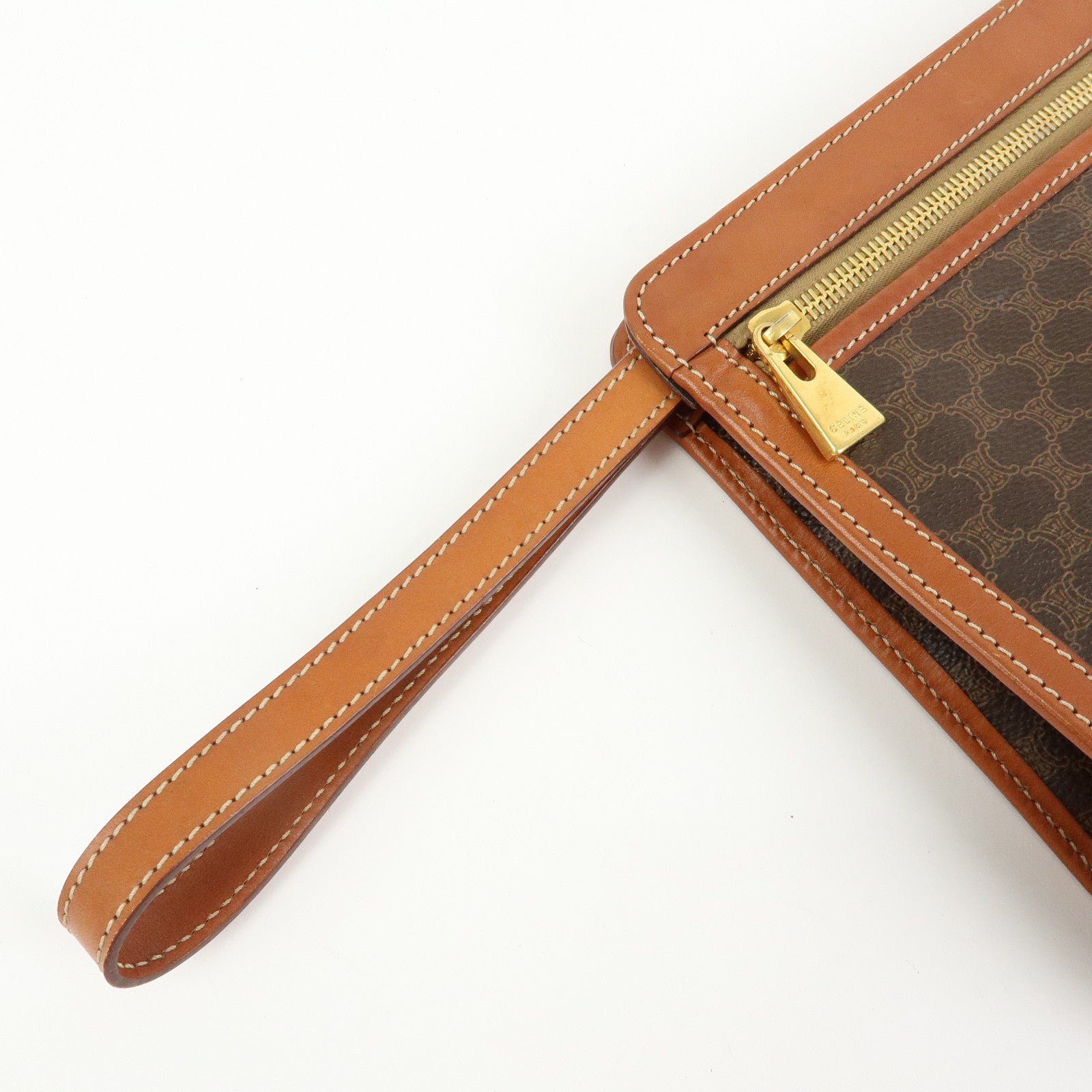 CELINE Logo Macadam PVC Leather Clutch Bag Flat Pouch Brown
