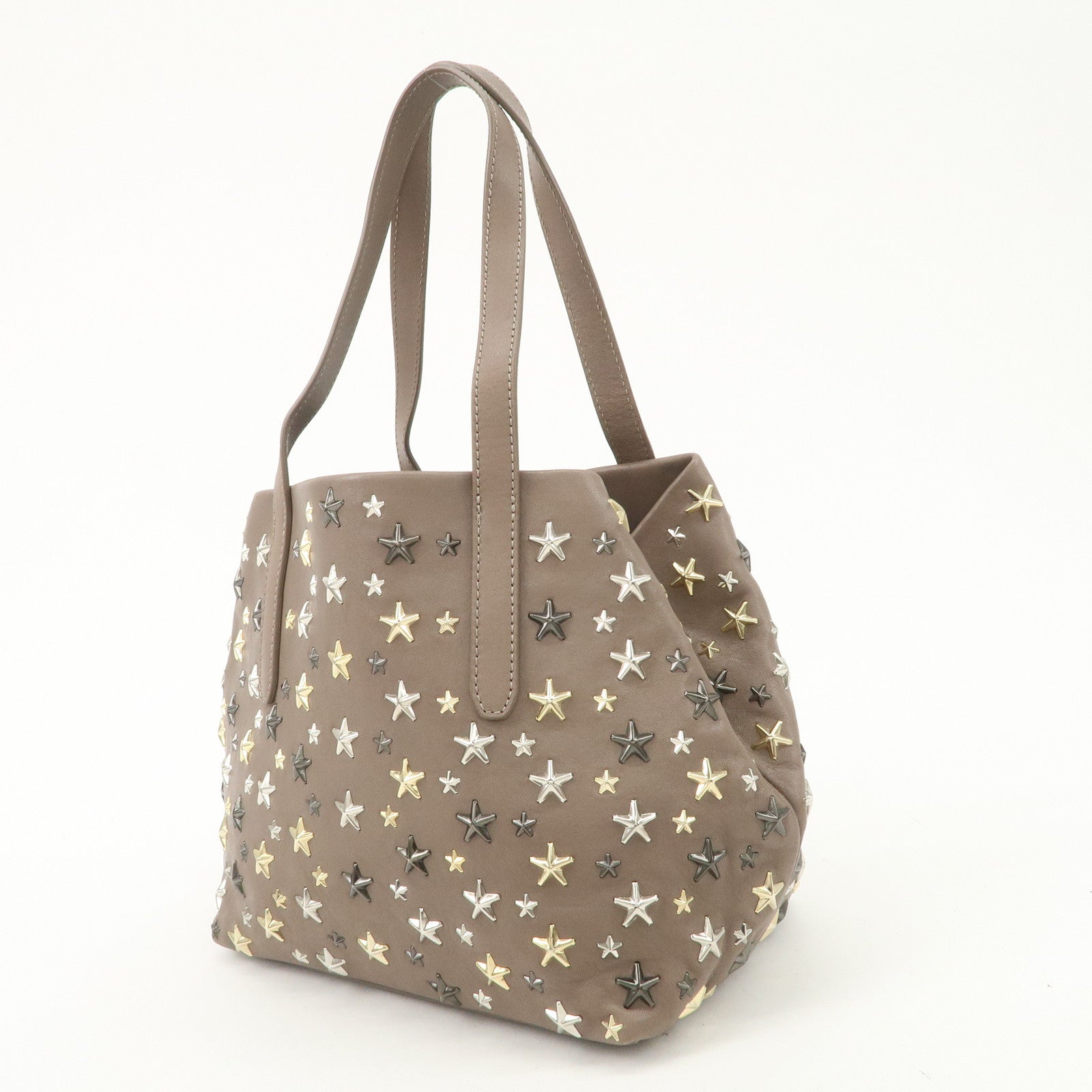 JIMMY CHOO Leather Star Studs Hand Bag Greige Used
