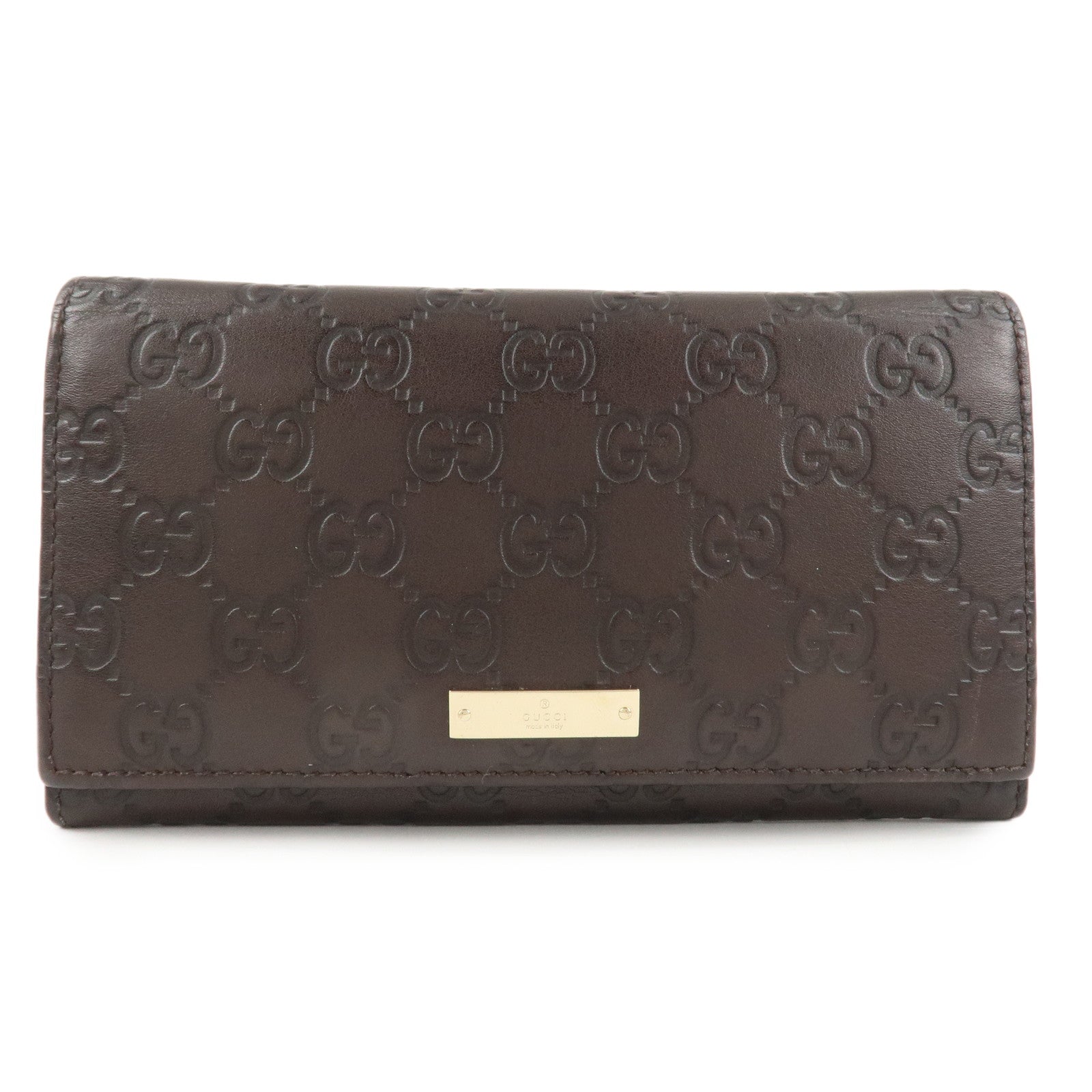 GUCCI Guccissima Leather Metal Bar Bi-fold Long Wallet Brown 244946