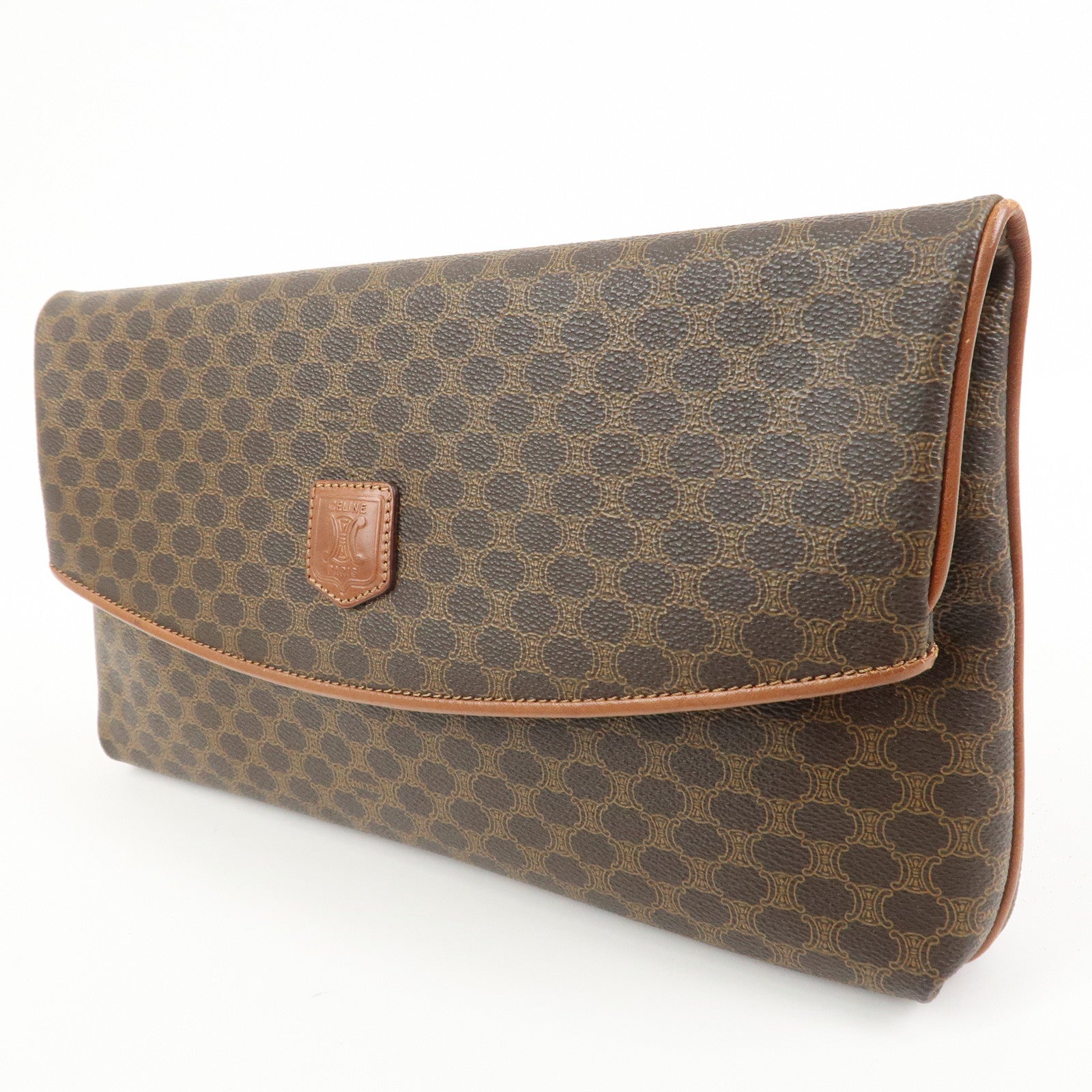 CELINE Macadam PVC Leather Clutch Bag Pouch Brown