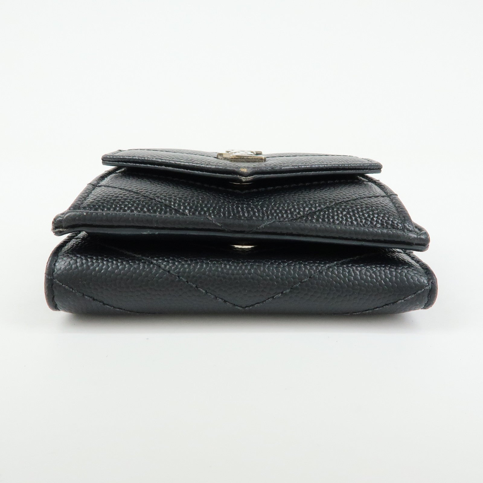 SAINT LAURENT PARIS Cassandre Leather Compact Wallet Black 505118