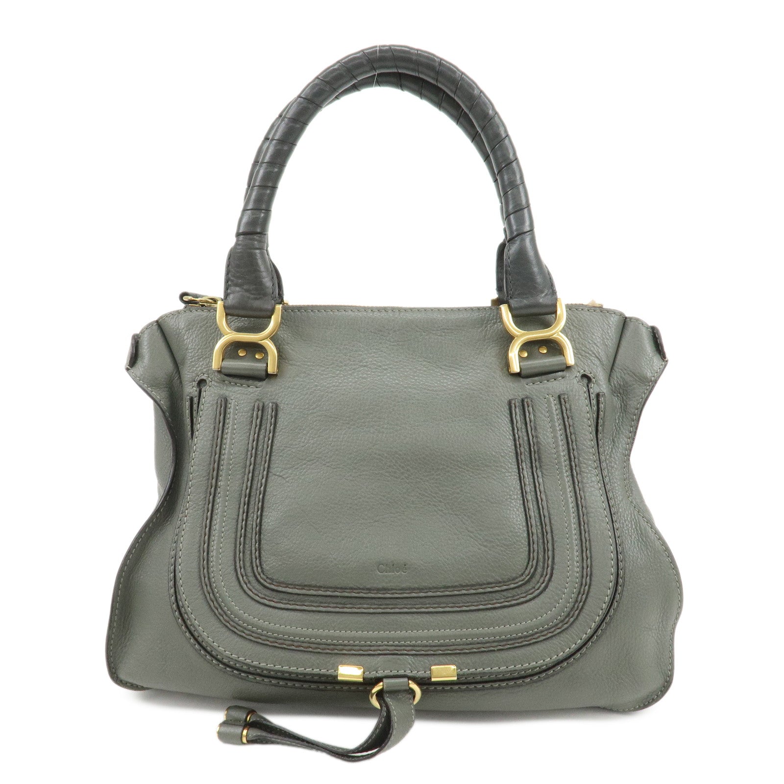Chloe Marcie Leather Tote Bag Shoulder Bag Hand Bag Gray