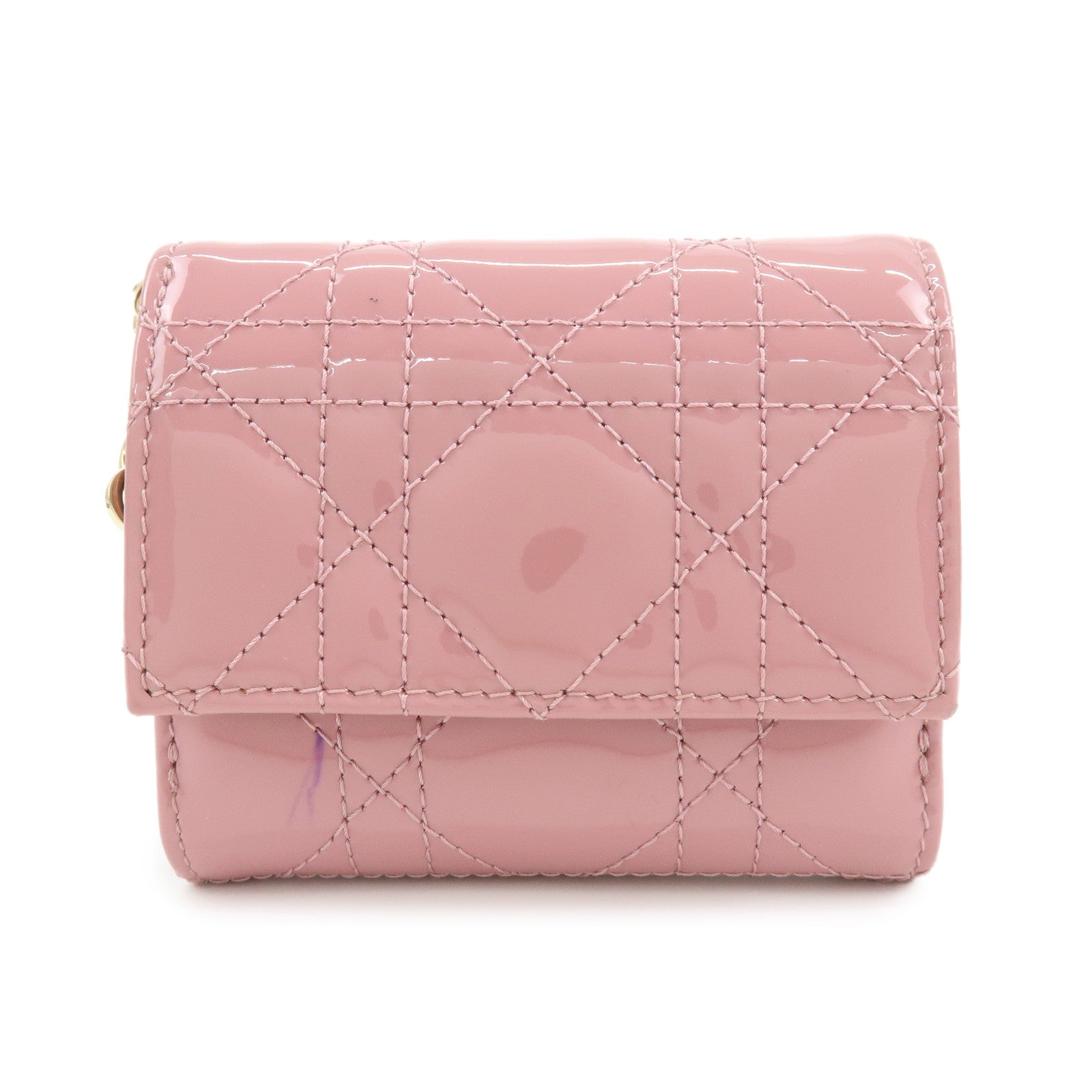 Christian Dior Cannage Patent Leather Bi-fold Compact Wallet Pink
