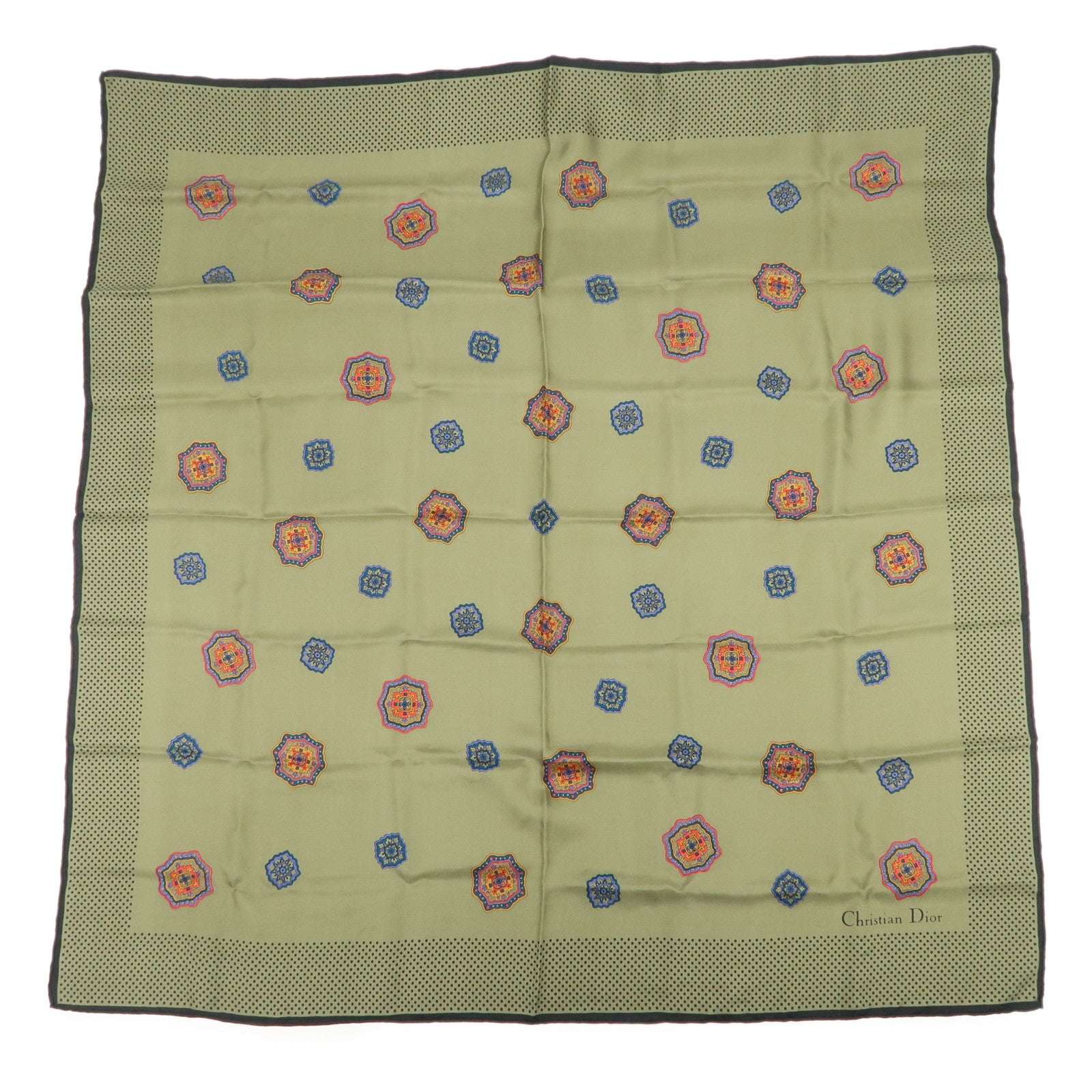 Christian Dior Silk 100 % 90ﾃ・0 Scarf Stole Khaki