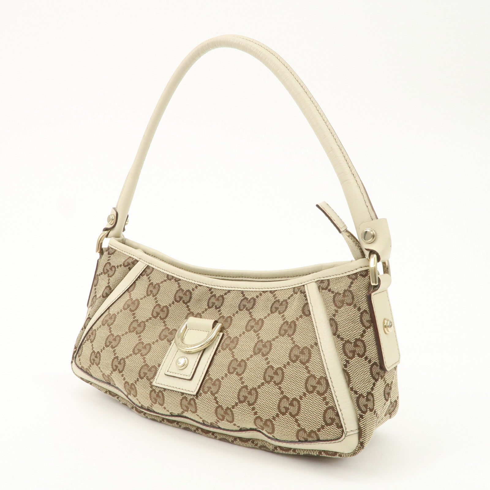 GUCCI Abbey GG Canvas Leather Shoulder Bag Beige Ivory Gold HDW 130939 Used