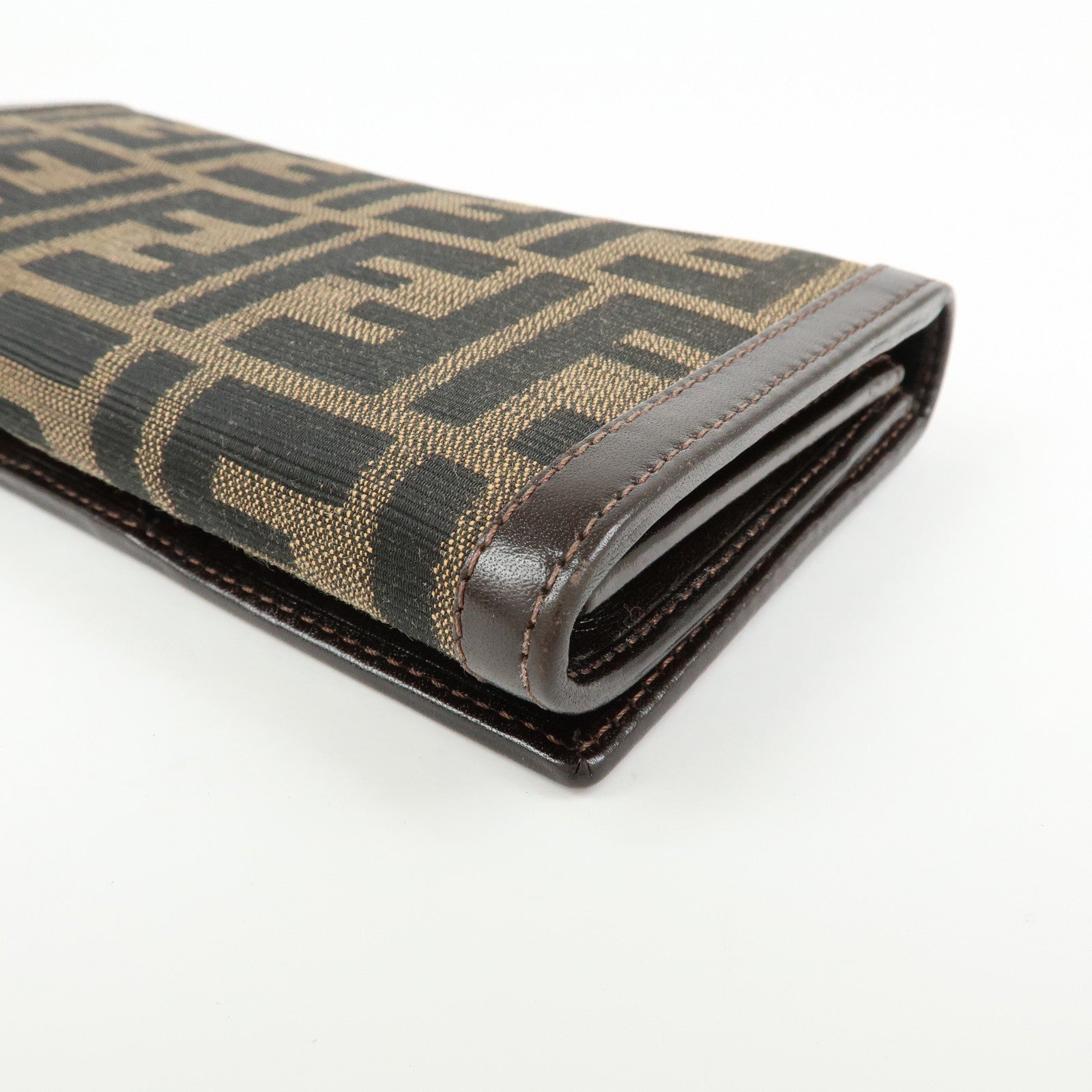 FENDI Zucca Canvas Leather Bi-fold Long Wallet Brown 30851