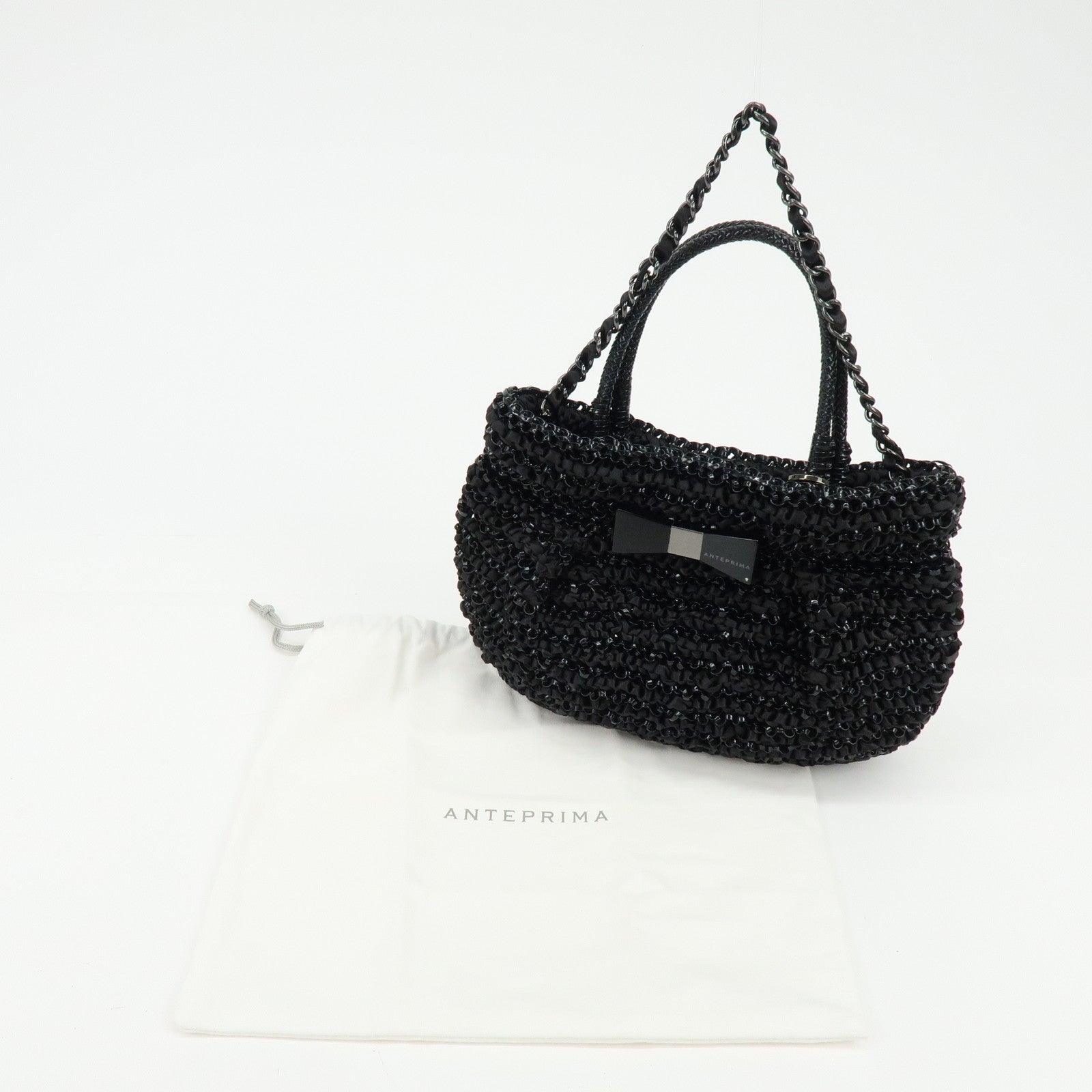 ANTEPRIMA PVC Wire Bag Ribbon 2Way Bag Hand Bag Black