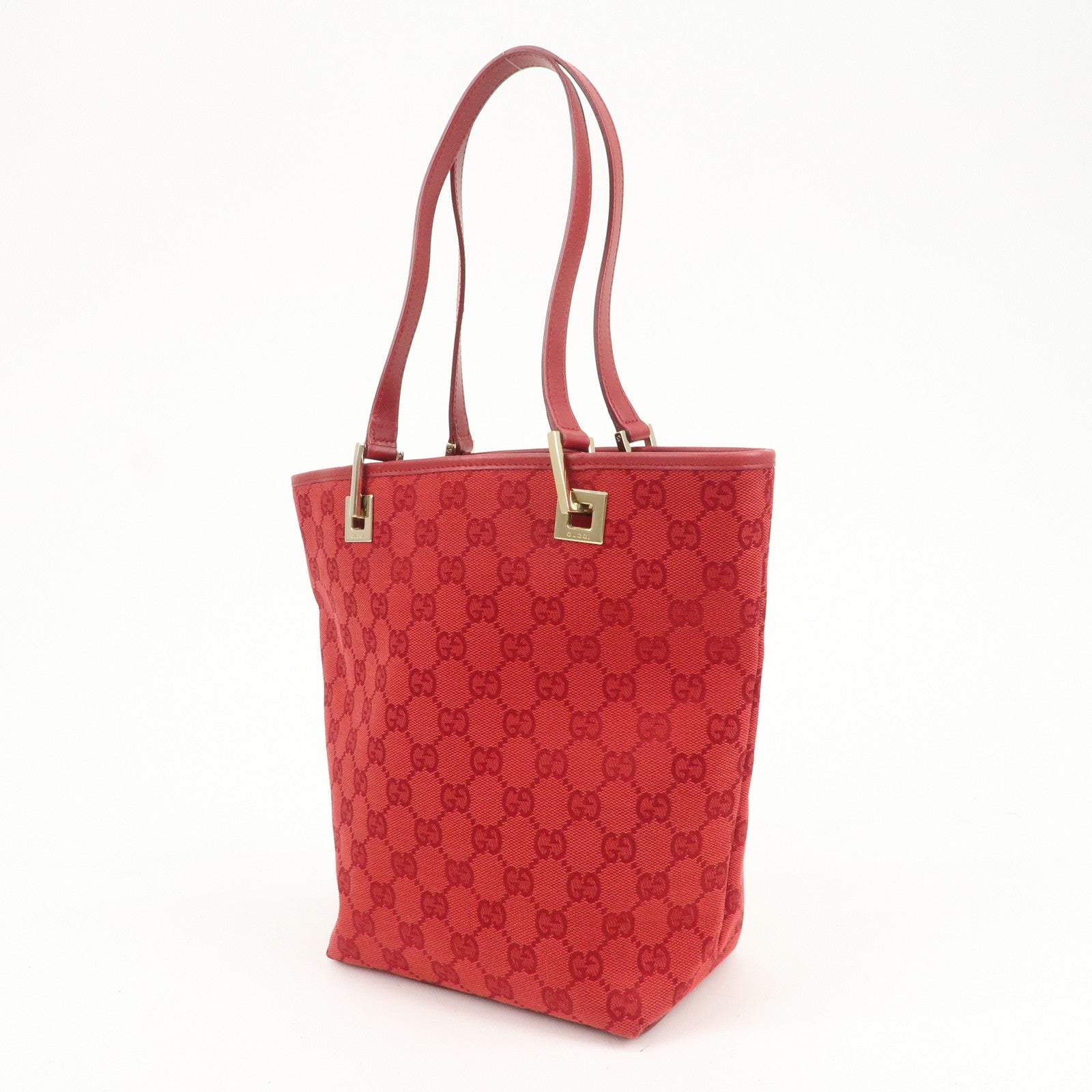 GUCCI GG Canvas Logo Leather Shoulder Bag Hand Bag Red 002繝ｻ1099