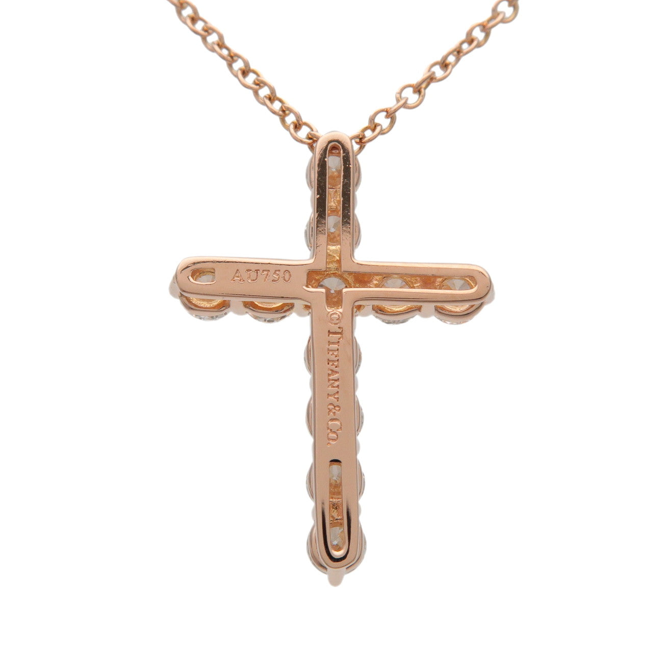 Tiffany & Co Small Cross 11P Diamond Necklace K18 750PG Rose Gold