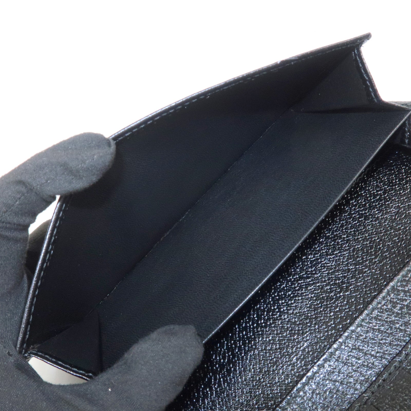 GUCCI GG Canvas Leather W Hook Bi-fold Long Wallet Black 112715