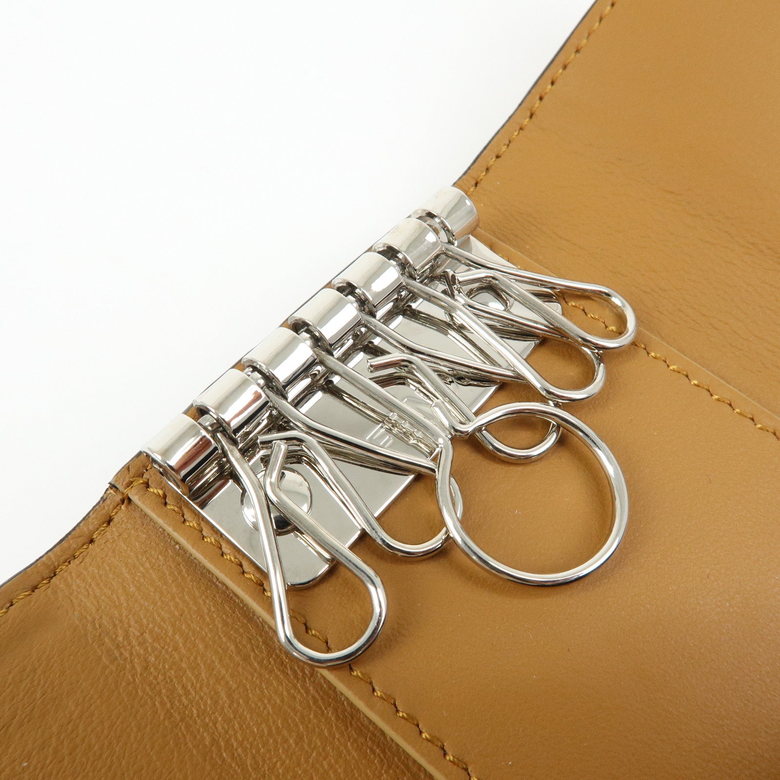 FENDI Peekaboo Leather Key Case Key Holder Brown 8AP159