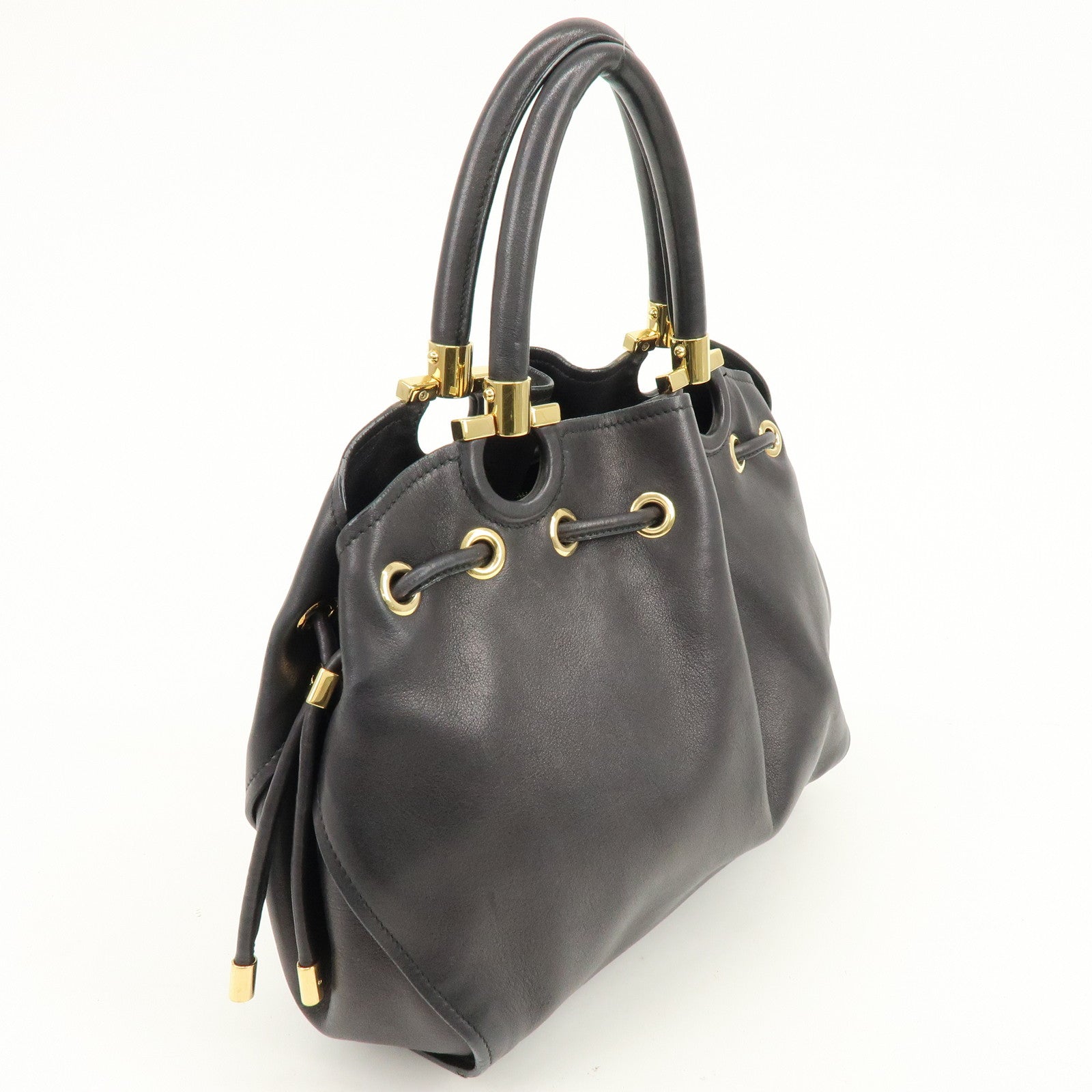 Ferragamo Gancini Leather Hand Bag Black