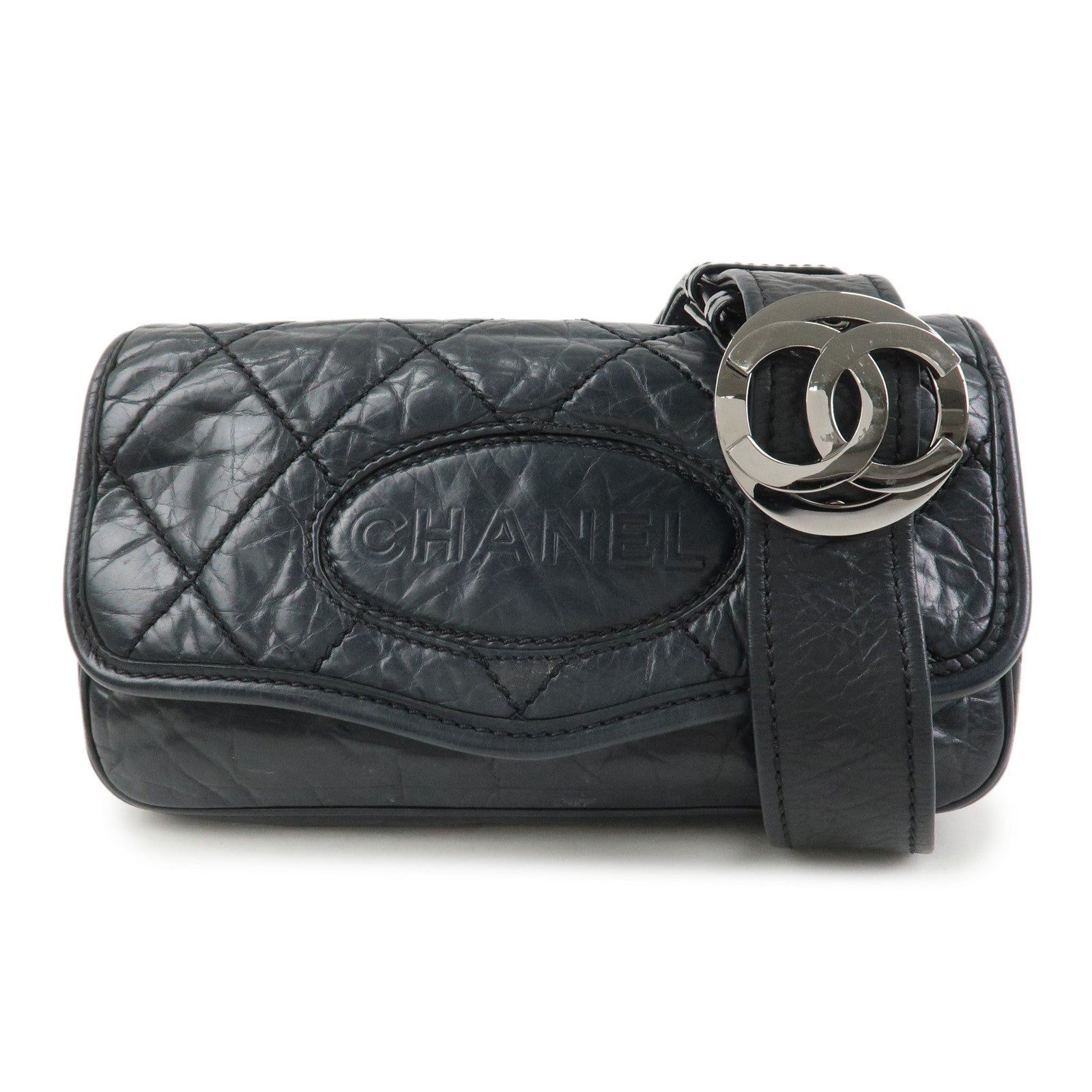 CHANEL Wild Stitch Calf Leather Shoulder Bag Crossbody Bag Black