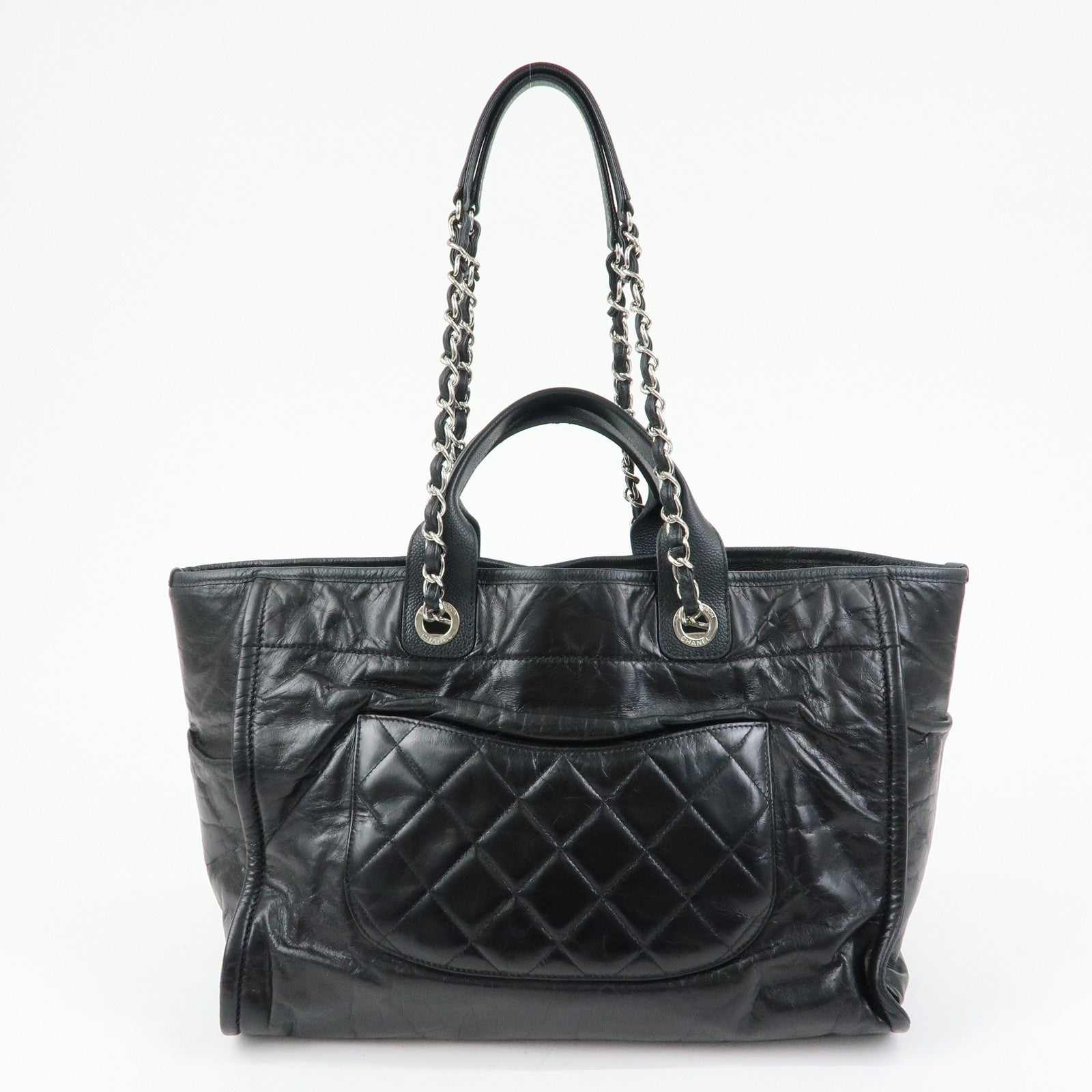 CHANEL Deauville GM Caviarskin Leather 2Way Tote Bag Black A66941