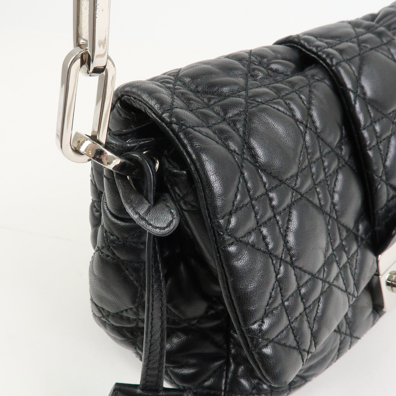 Christian Dior Cannage New Lock Leather Chain Shoulder Bag Black