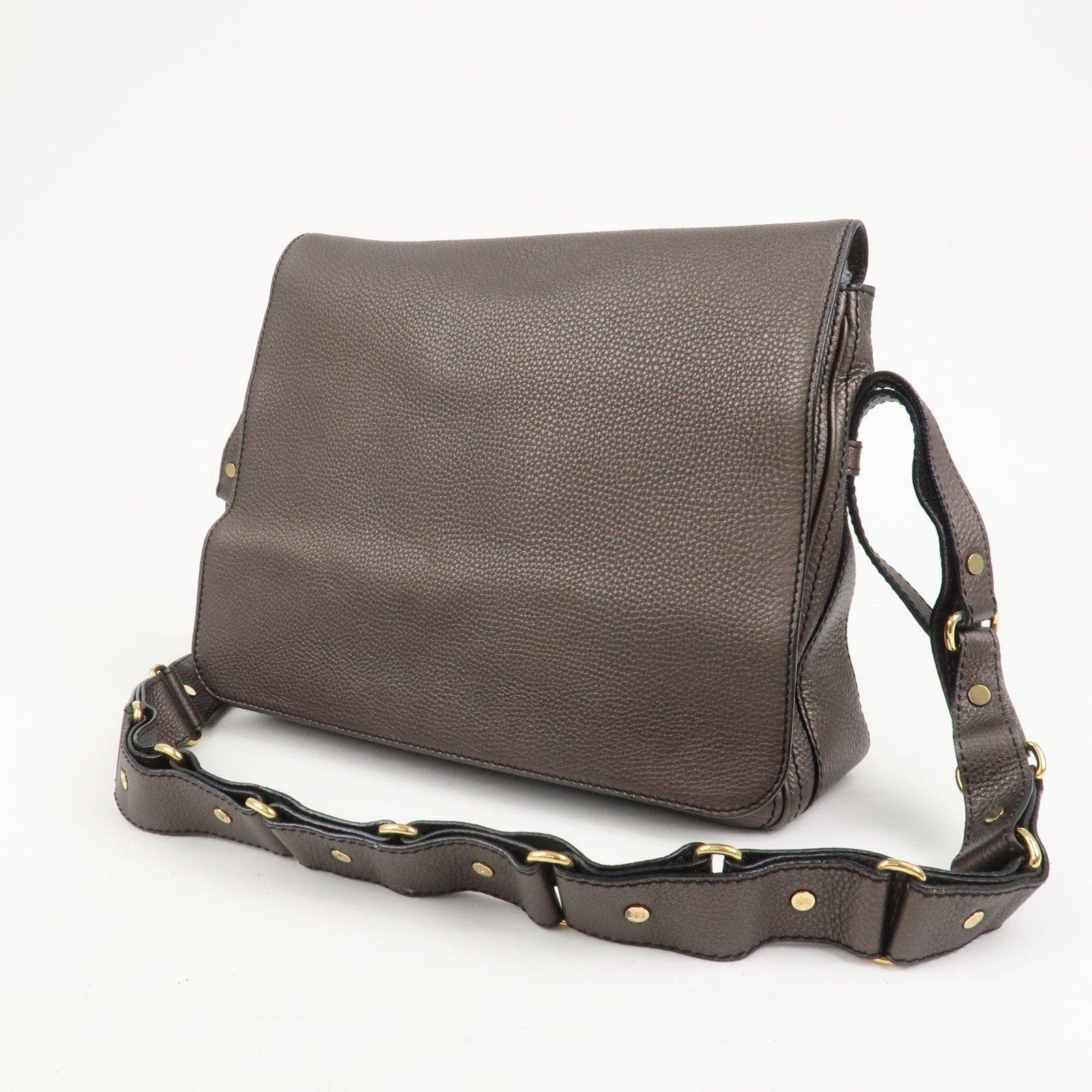 CELINE Leather Shoulder Bag Crossbody Bag Gray Gold HDW