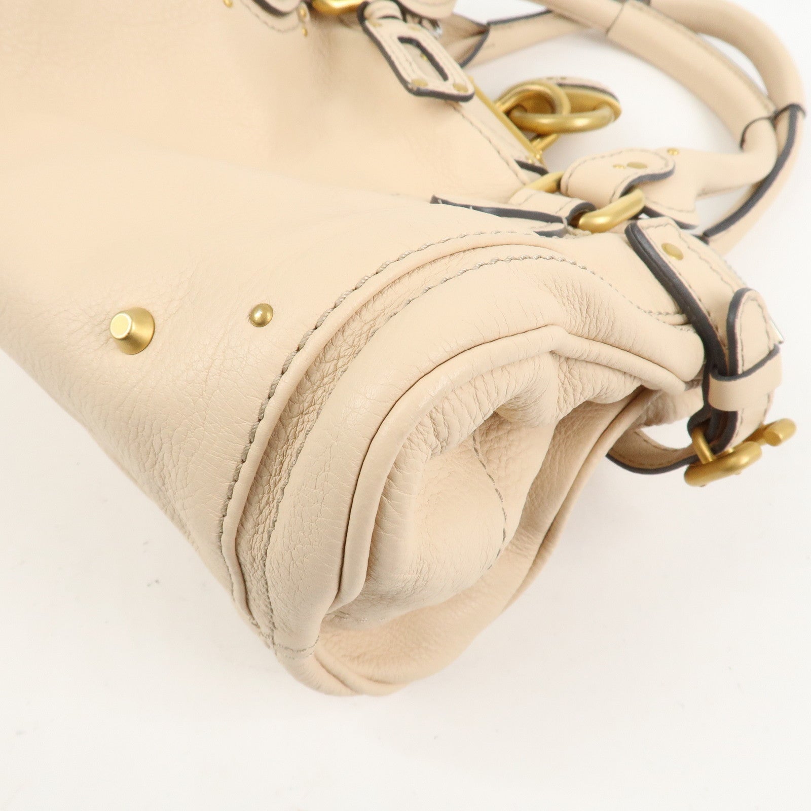 Chloe Paddington Leather Medium Shoulder Bag Hand Bag Beige
