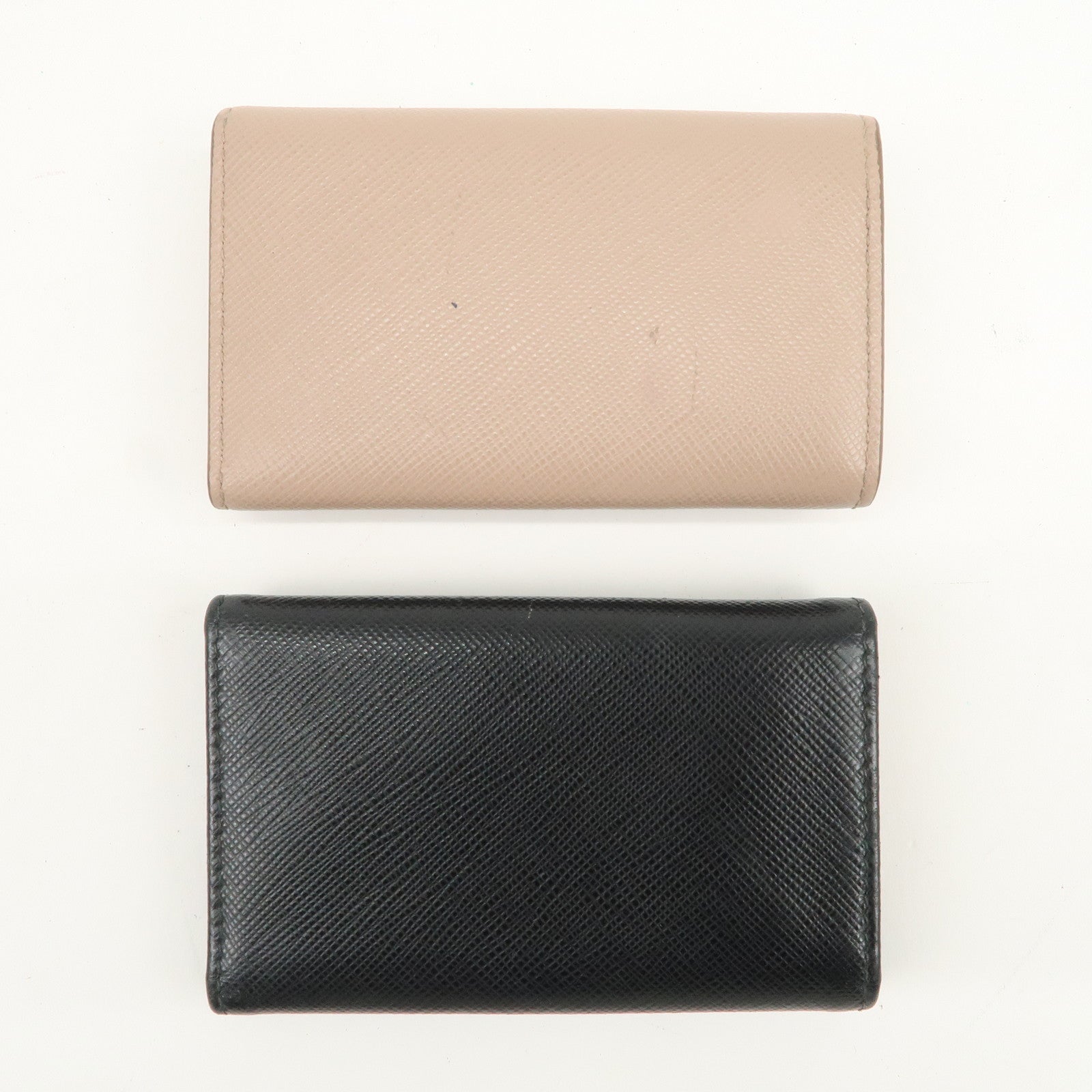 PRADA Logo Leather Set Of 2 Key Chains Black Beige 1PG222/1PG004