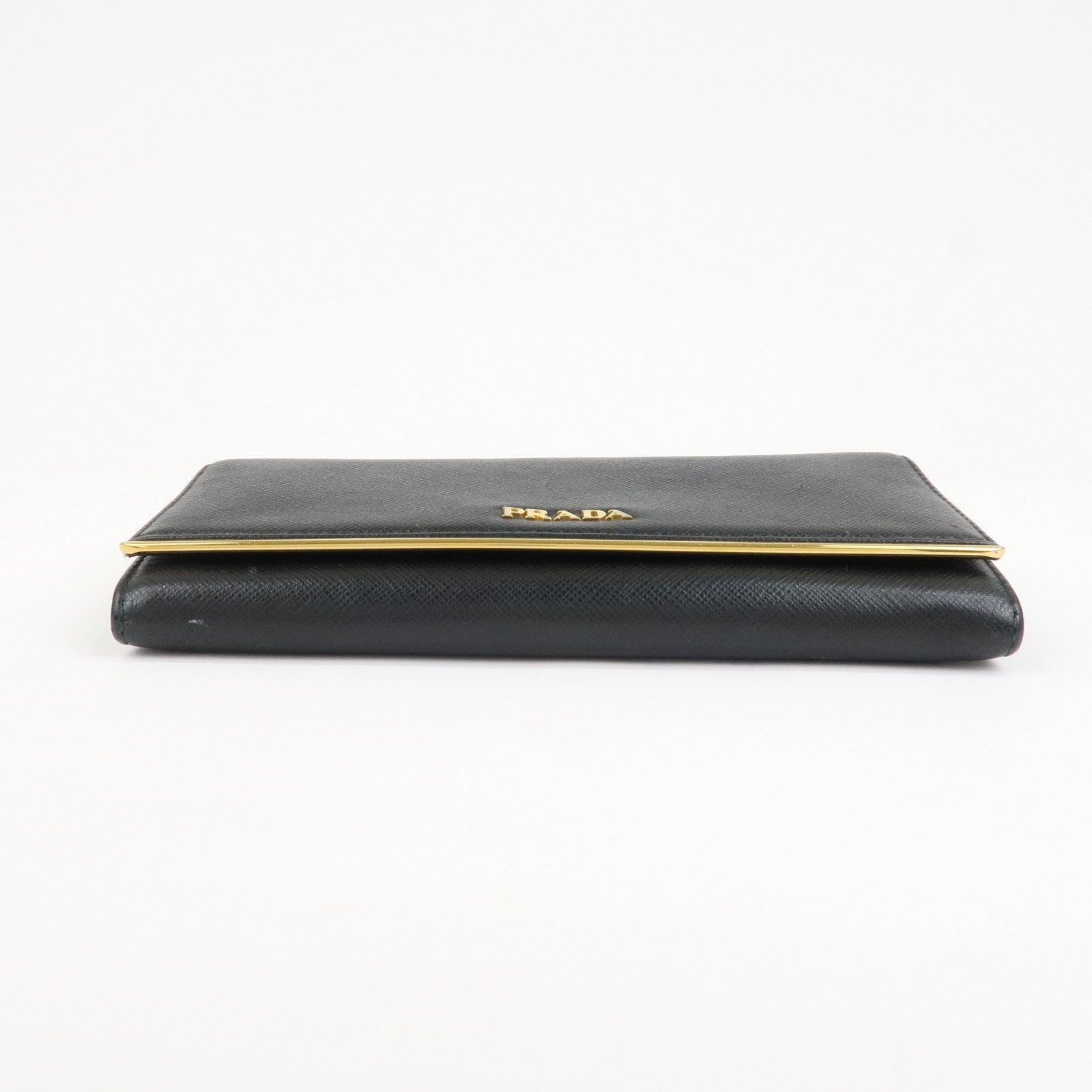 PRADA Saffiano Leather Flap Bi-Fold Long Wallet Black 1MH132