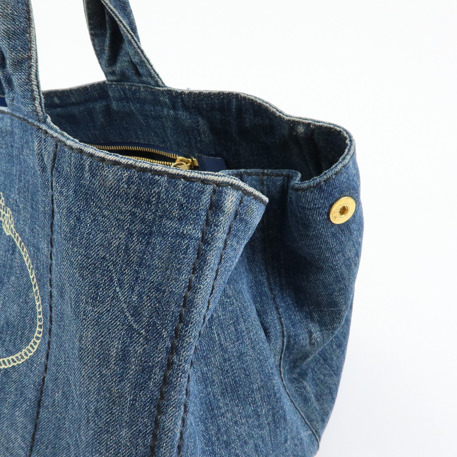 PRADA Triangle Logo Canapa Denim Tote Bag Hand Bag Shoulder Bag