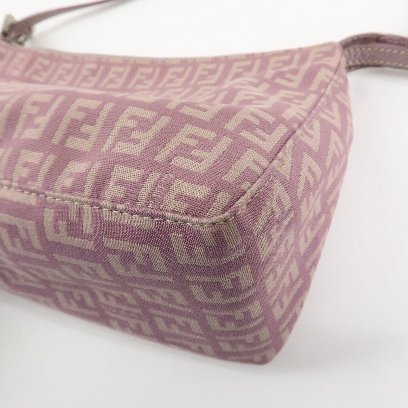 FENDI Zucchino Canvas Leather Shoulder Bag Pink 8BR267 Used