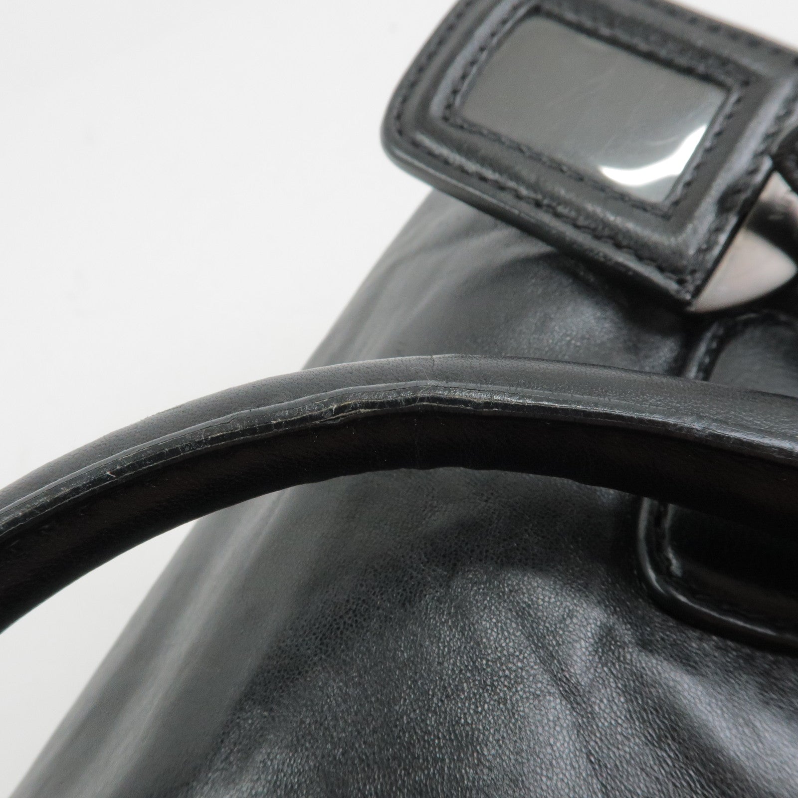 PRADA Leather Boston Bag Hand Bag Black BL0758