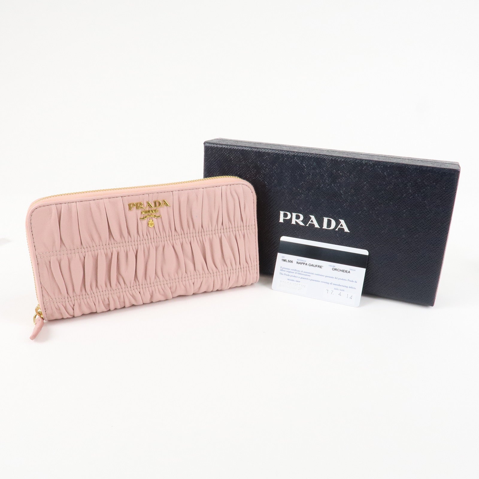 PRADA Leather Gather Round Zippy Wallet Gold Hardware Pink 1M0506 Used