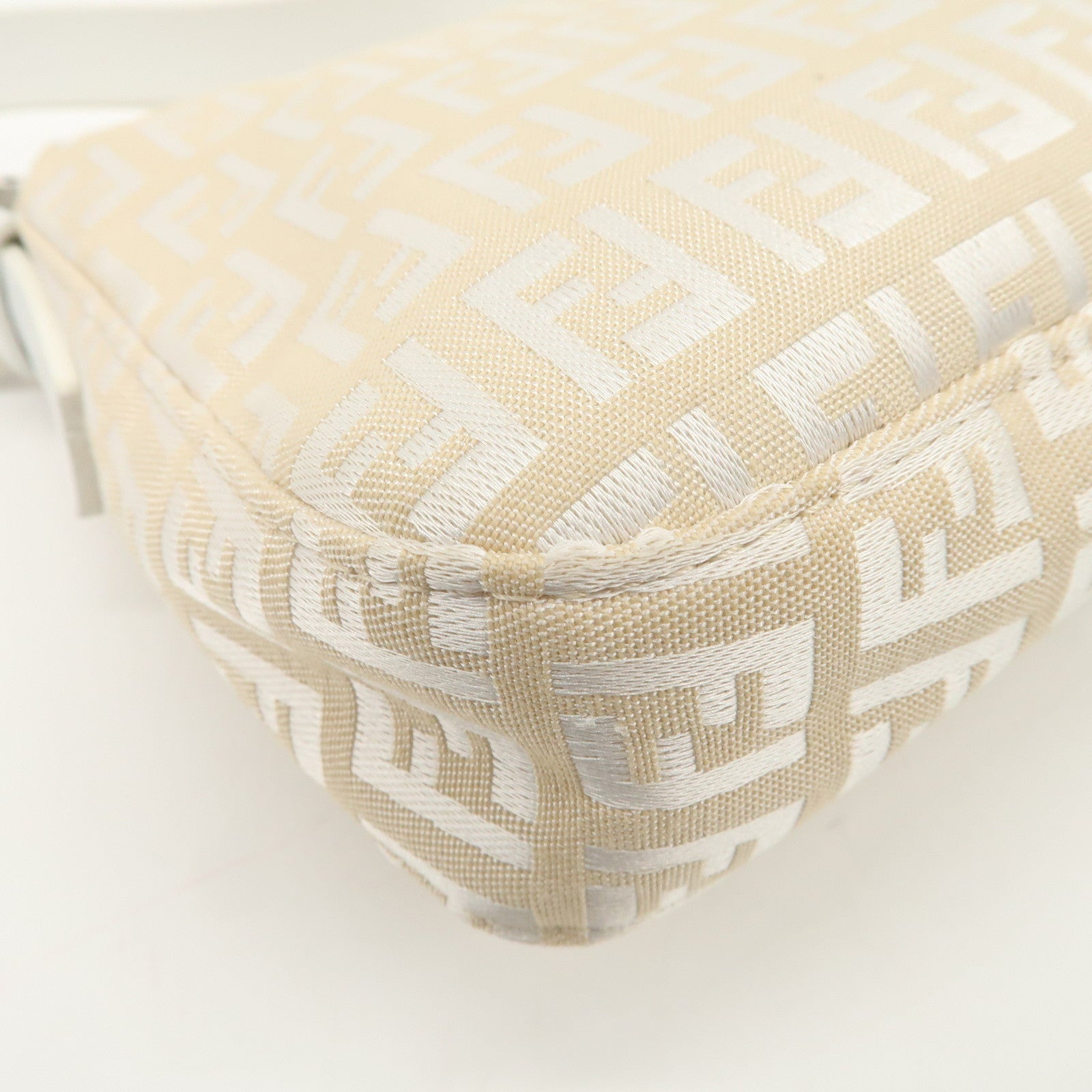 FENDI Mamma Baguette Zucchino Leather Shoulder Bag White 8BR000