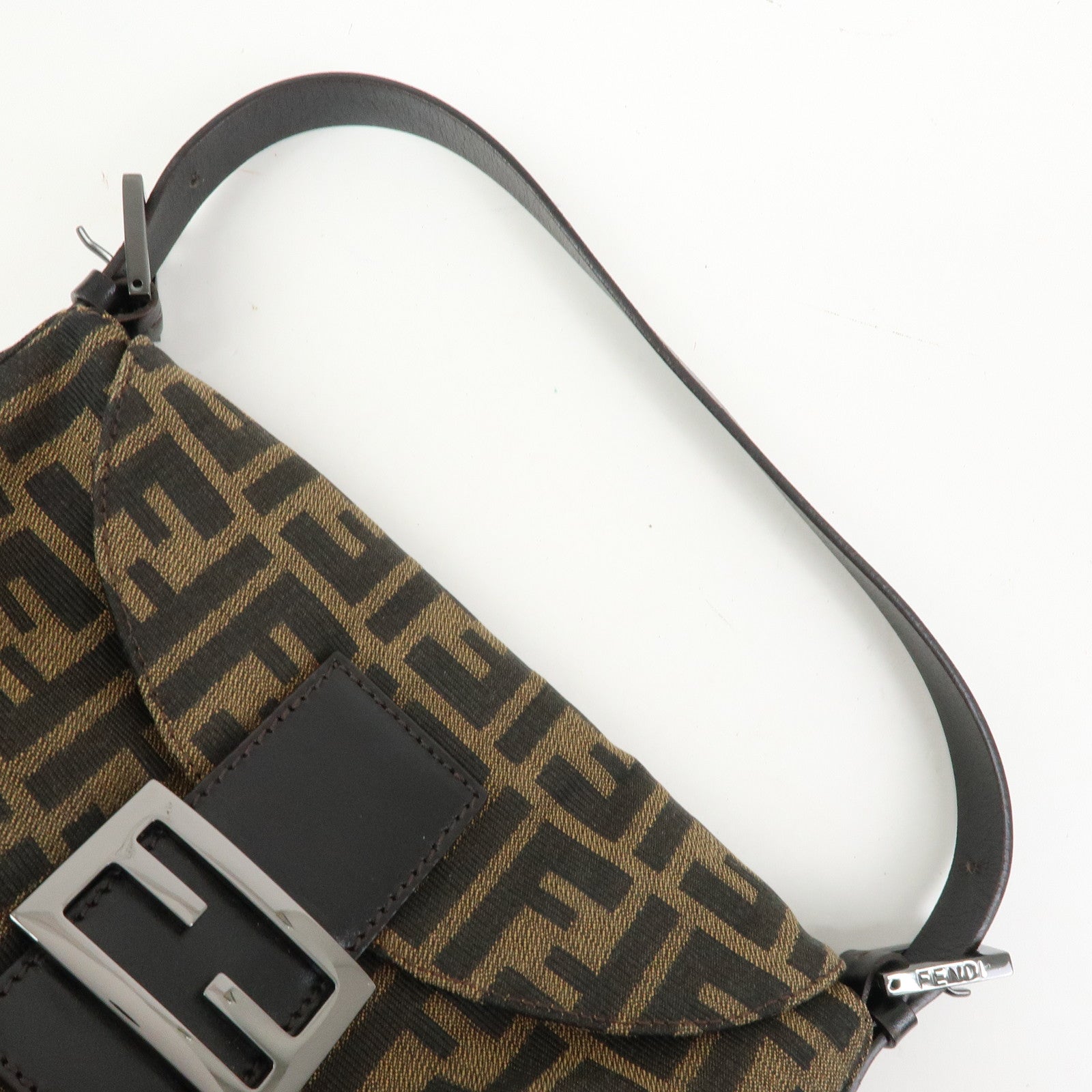 FENDI Zucca Mamma Baguette Canvas Leather Shoulder Bag 8BR004