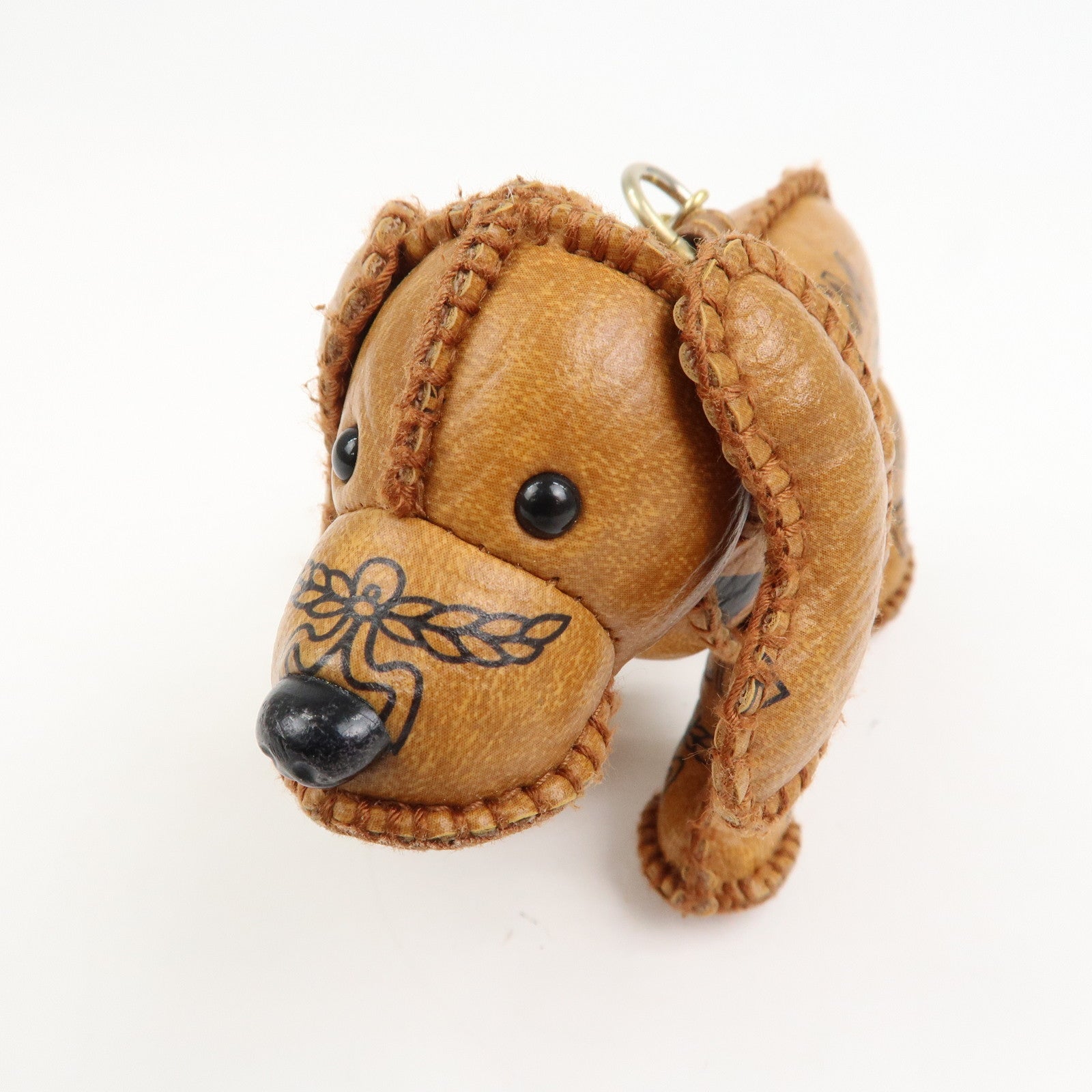 MCM Logo Leather Dog Charm Bag Charm Key Charm Brown