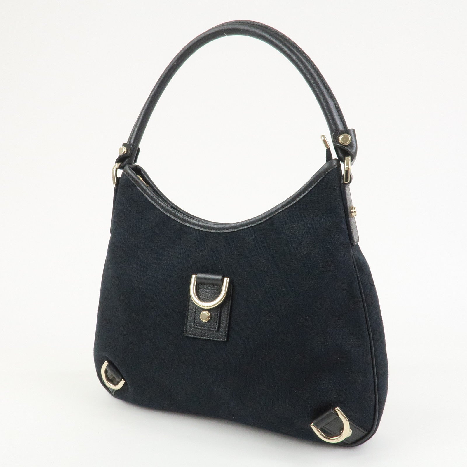 GUCCI Abbey GG Canvas Leather Shoulder Bag Black 130738