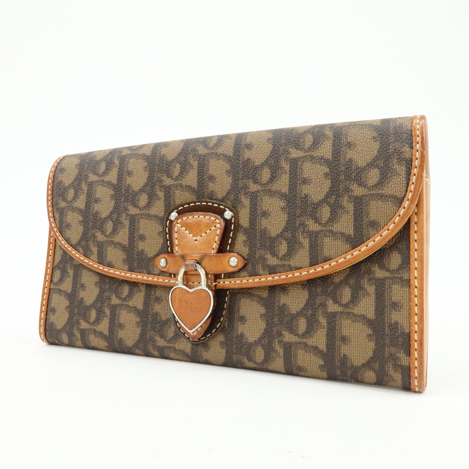 Christian Dior Trotter Romantic PVC Leather Long Flap Wallet Brown