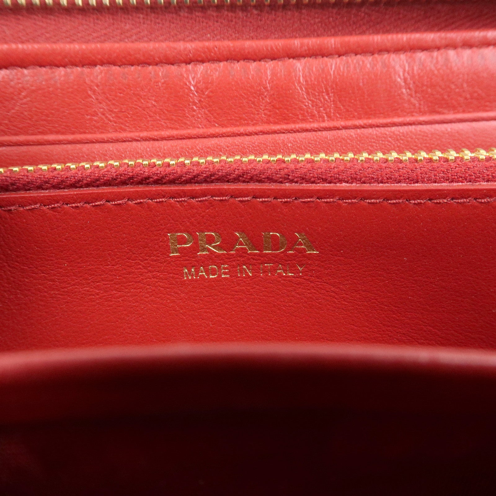 PRADA Nylon Leather L Fastener Zippy Long Wallet Red 1ML183