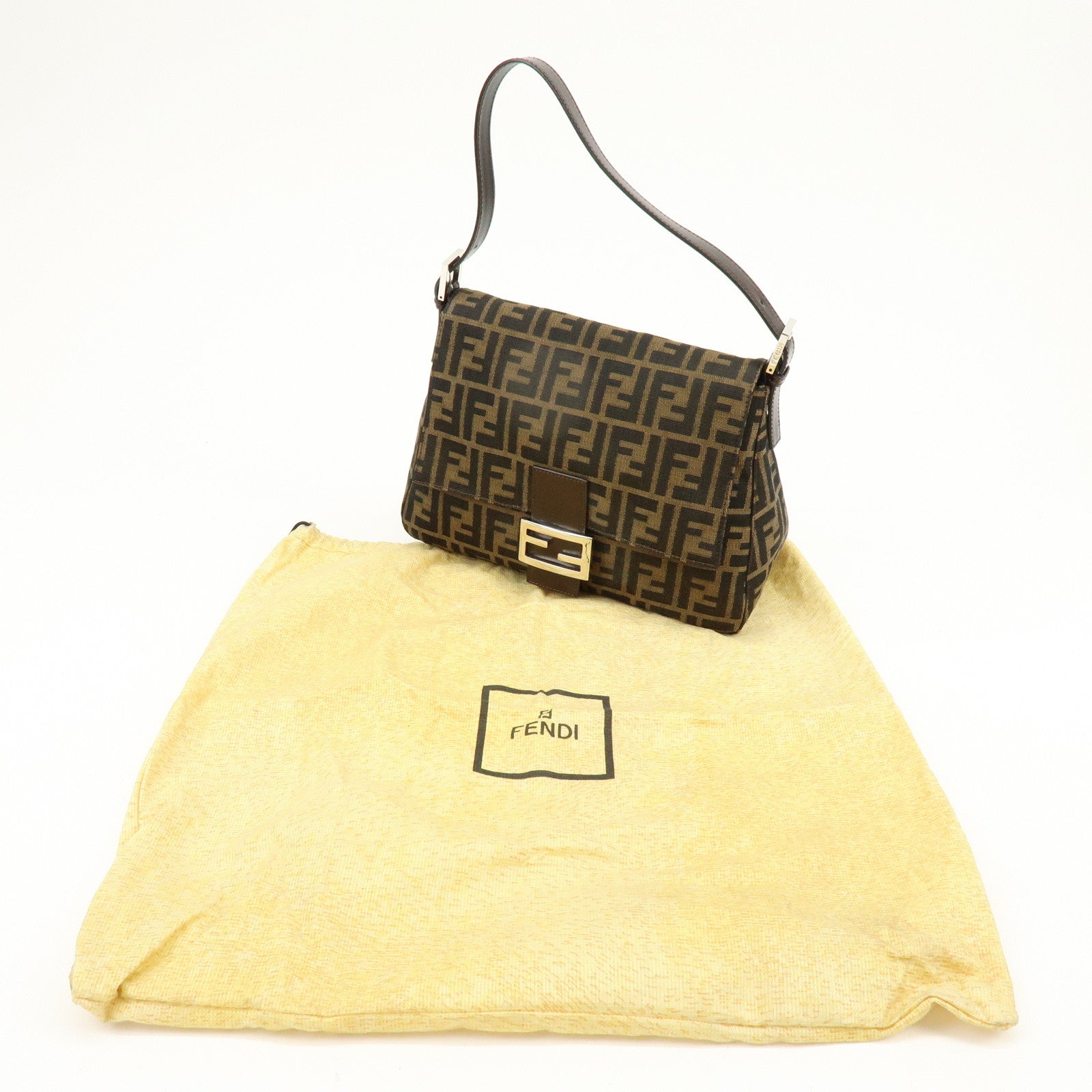 FENDI Mamma Baguette Zucca Canvas Leather Shoulder Hand Bag 26325