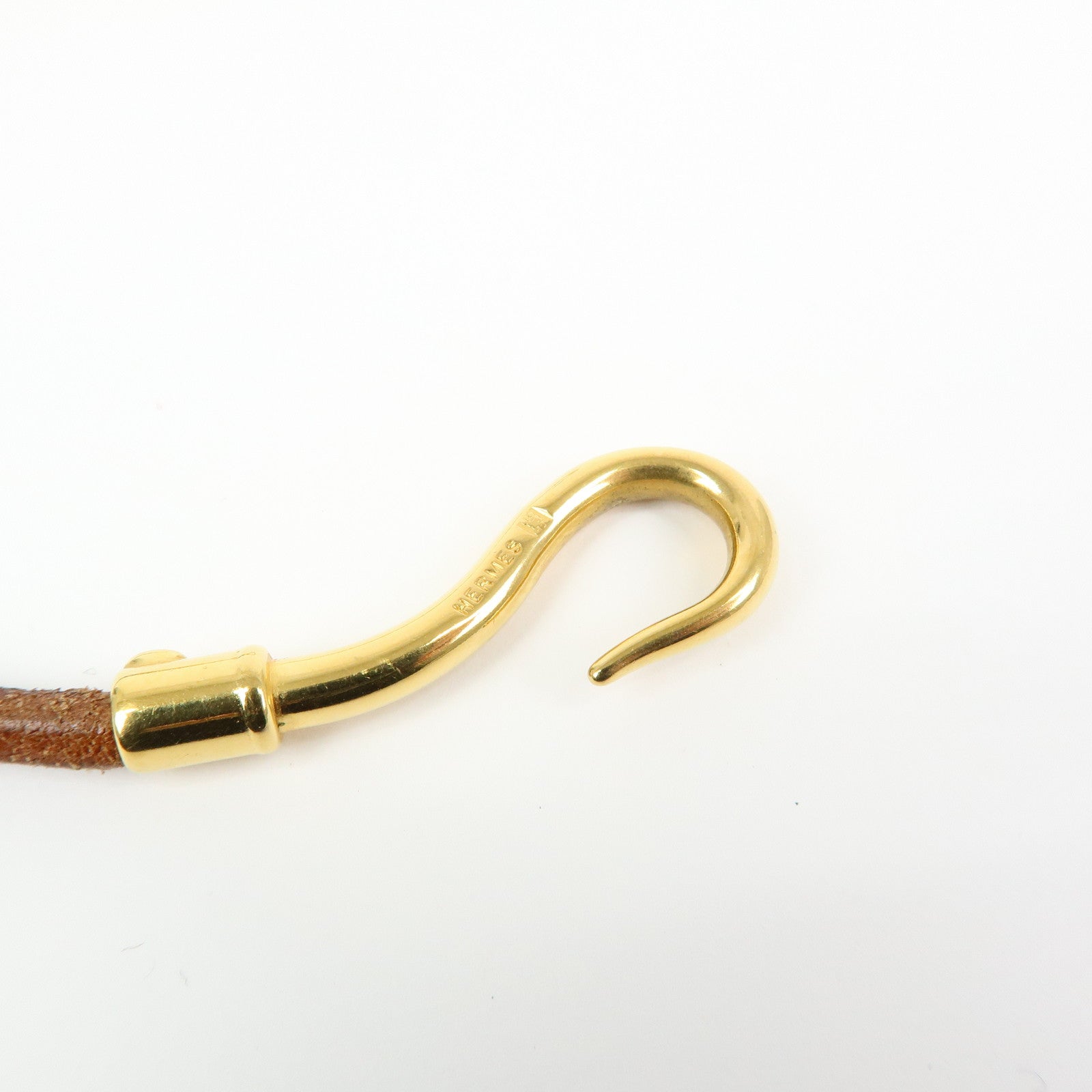 HERMES Jumbo Choker Leather Metal Bracelet Brown Gold