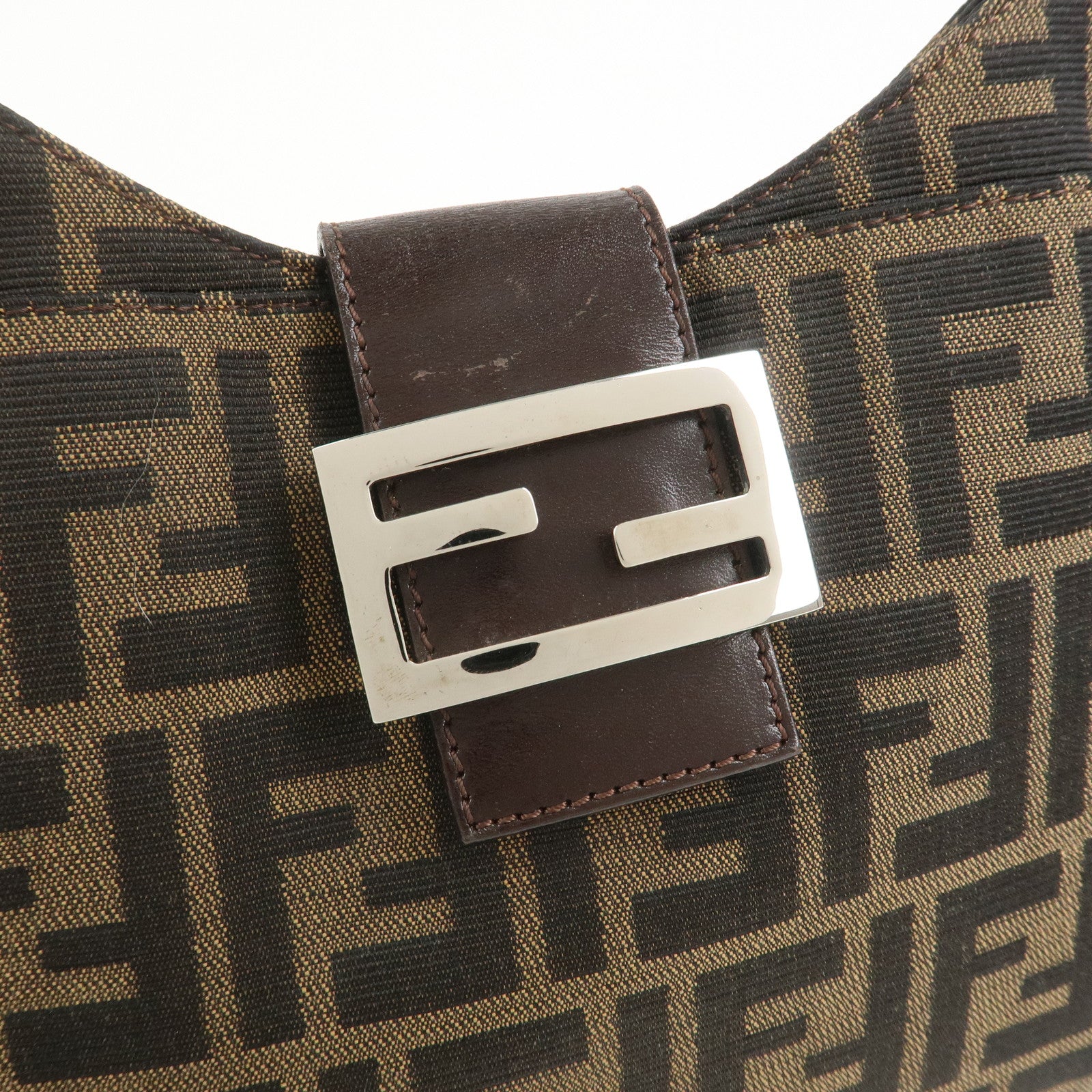 FENDI Zucca Canvas Leather Shoulder Bag Brown Black 26569